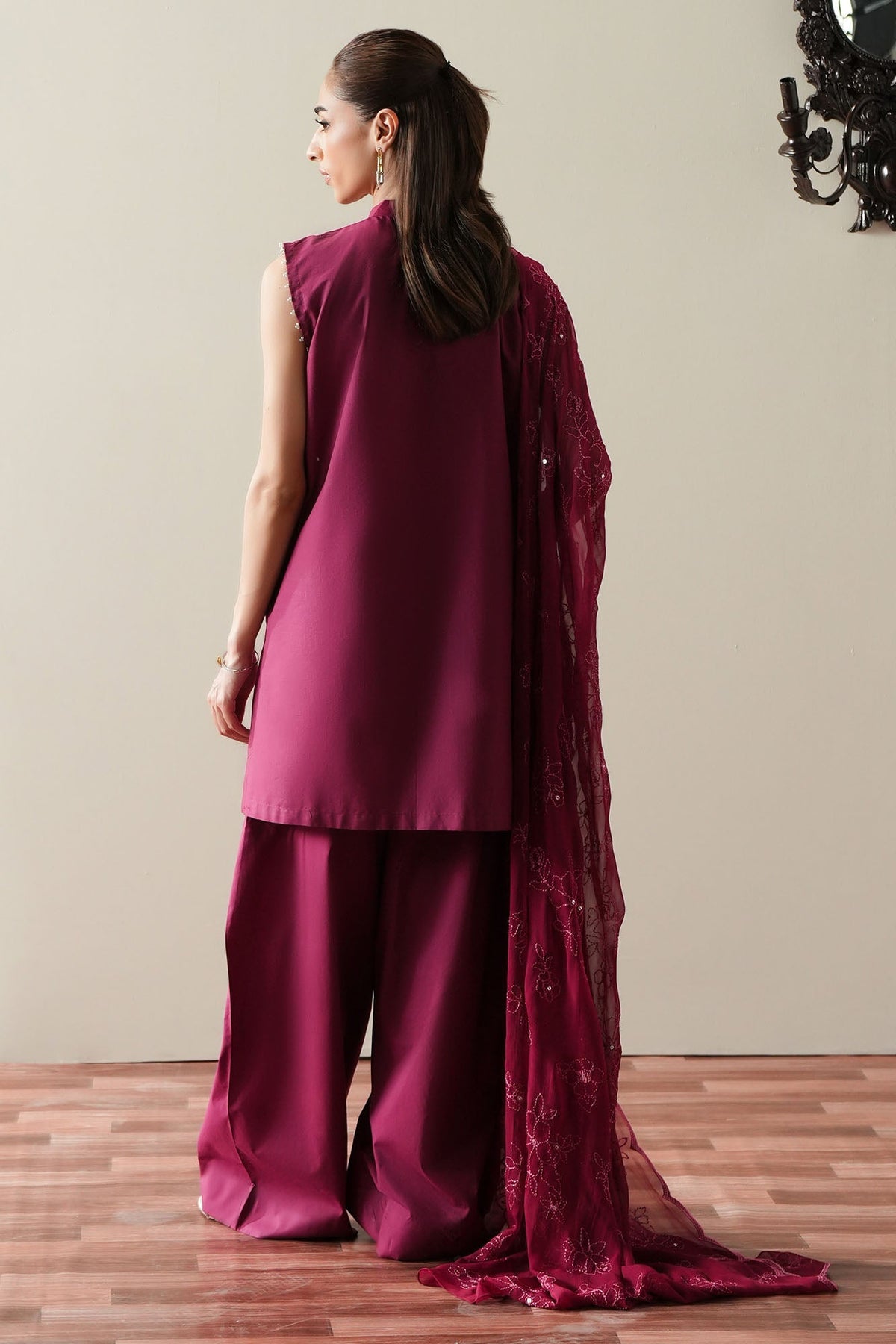Cross Stitch | Mahiri Embroidered Collection 26 |RUBY GLOW - by Libasekhas UK - Registered Vendor of : Cross Stitch - 100% Original Designer Dress
