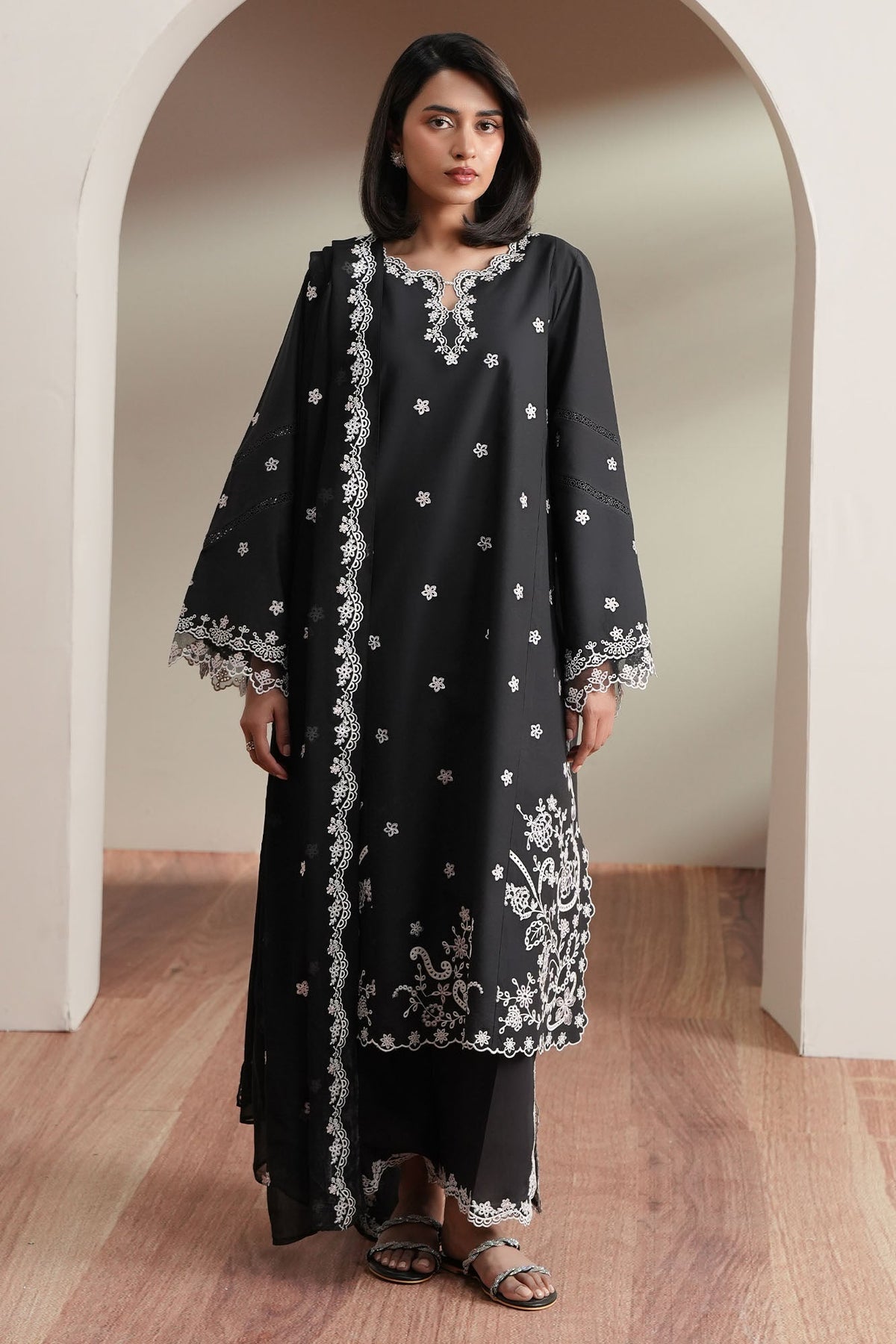Cross Stitch | Mahiri Embroidered Collection 26 | NOIR CANVAS - by Libasekhas UK - Registered Vendor of : Cross Stitch - 100% Original Designer Dress