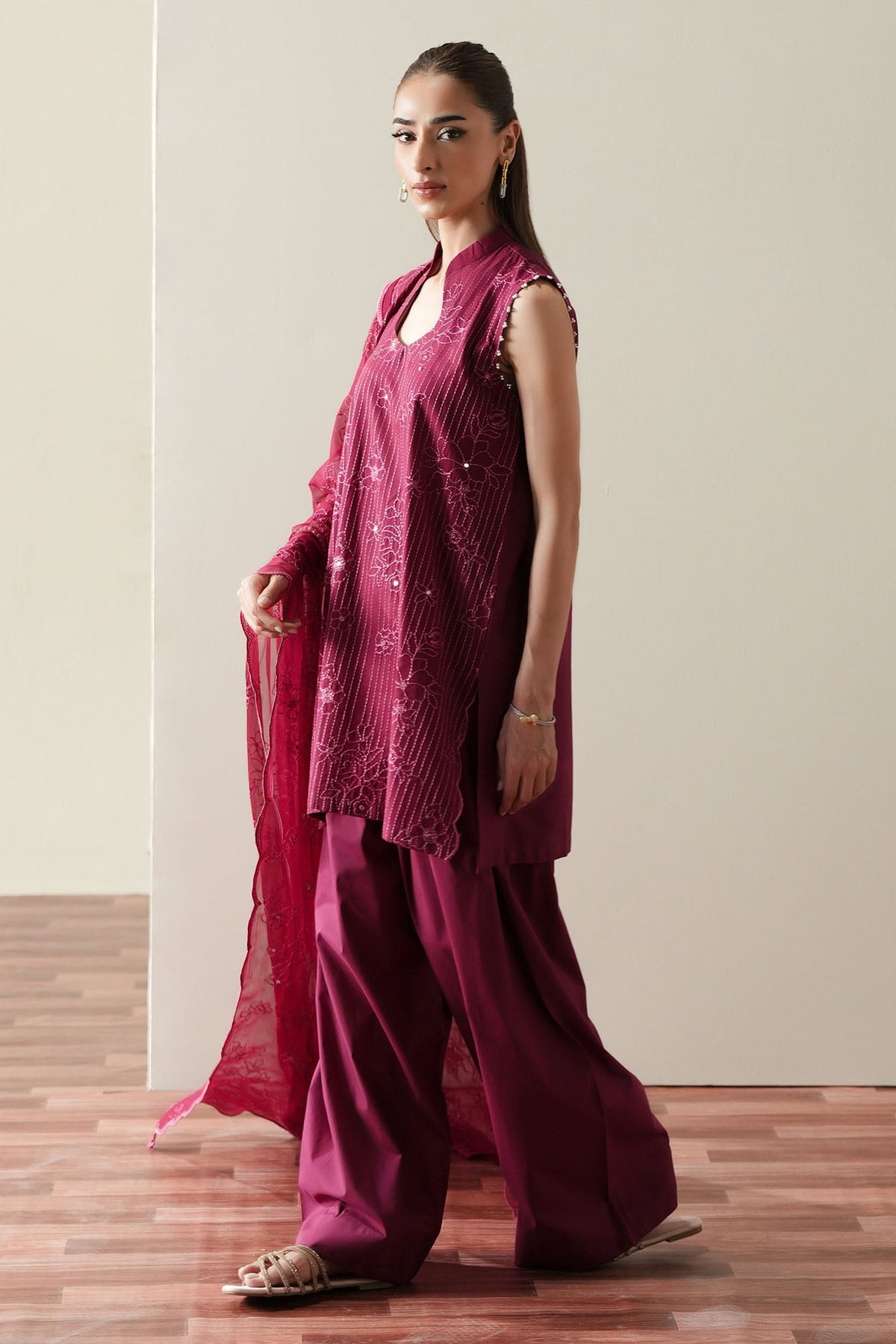 Cross Stitch | Mahiri Embroidered Collection 26 |RUBY GLOW - by Libasekhas UK - Registered Vendor of : Cross Stitch - 100% Original Designer Dress