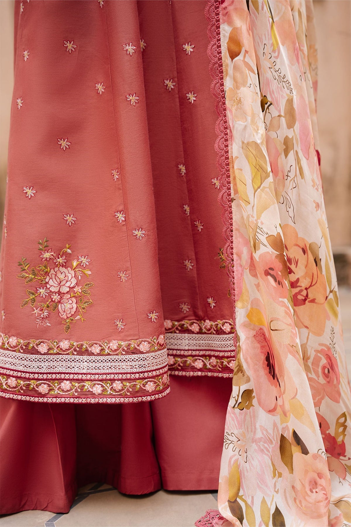 Cross Stitch | Mahiri Embroidered Collection 26 |ROSEATE WHISPER - by Libasekhas UK - Registered Vendor of : Cross Stitch - 100% Original Designer Dress
