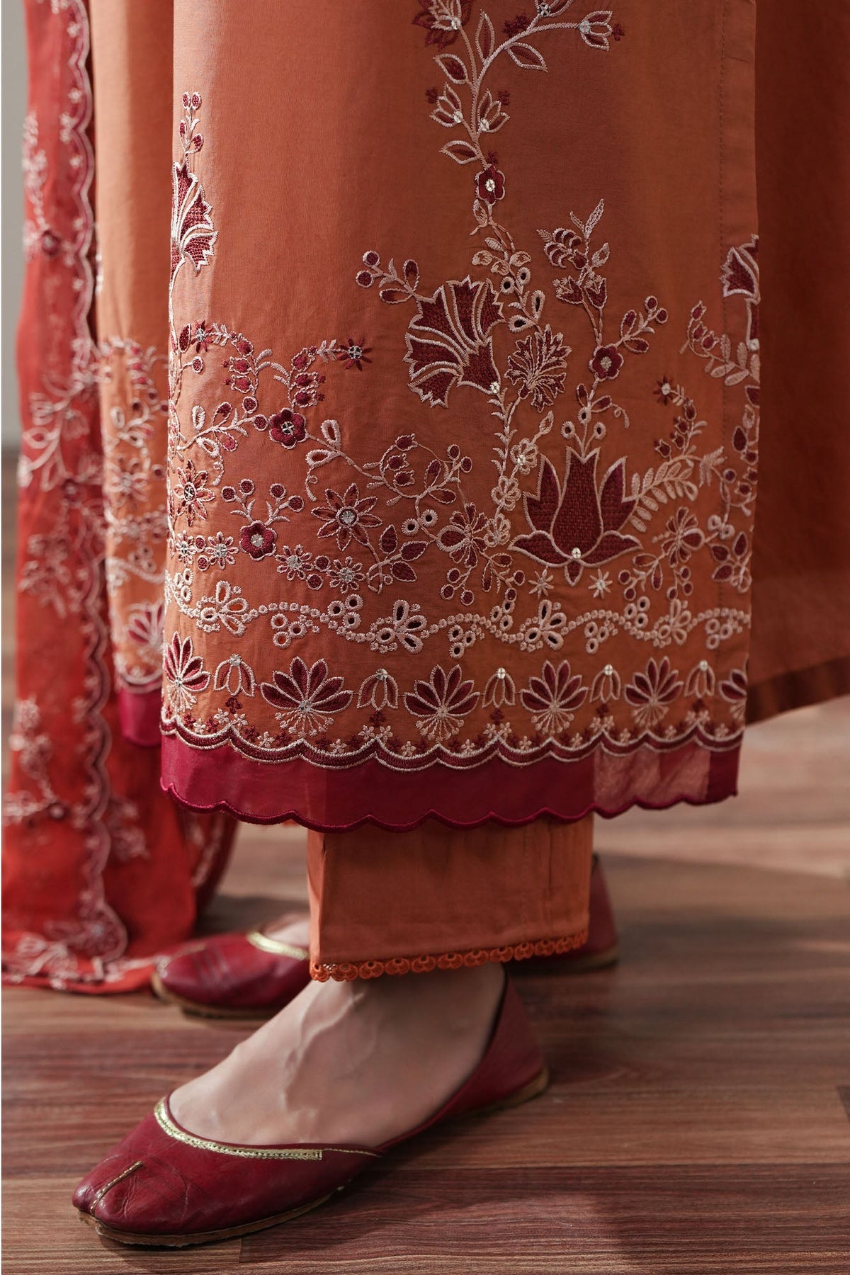 Cross Stitch | Mahiri Embroidered Collection 26 |SCARLET EMBER - by Libasekhas UK - Registered Vendor of : Cross Stitch - 100% Original Designer Dress