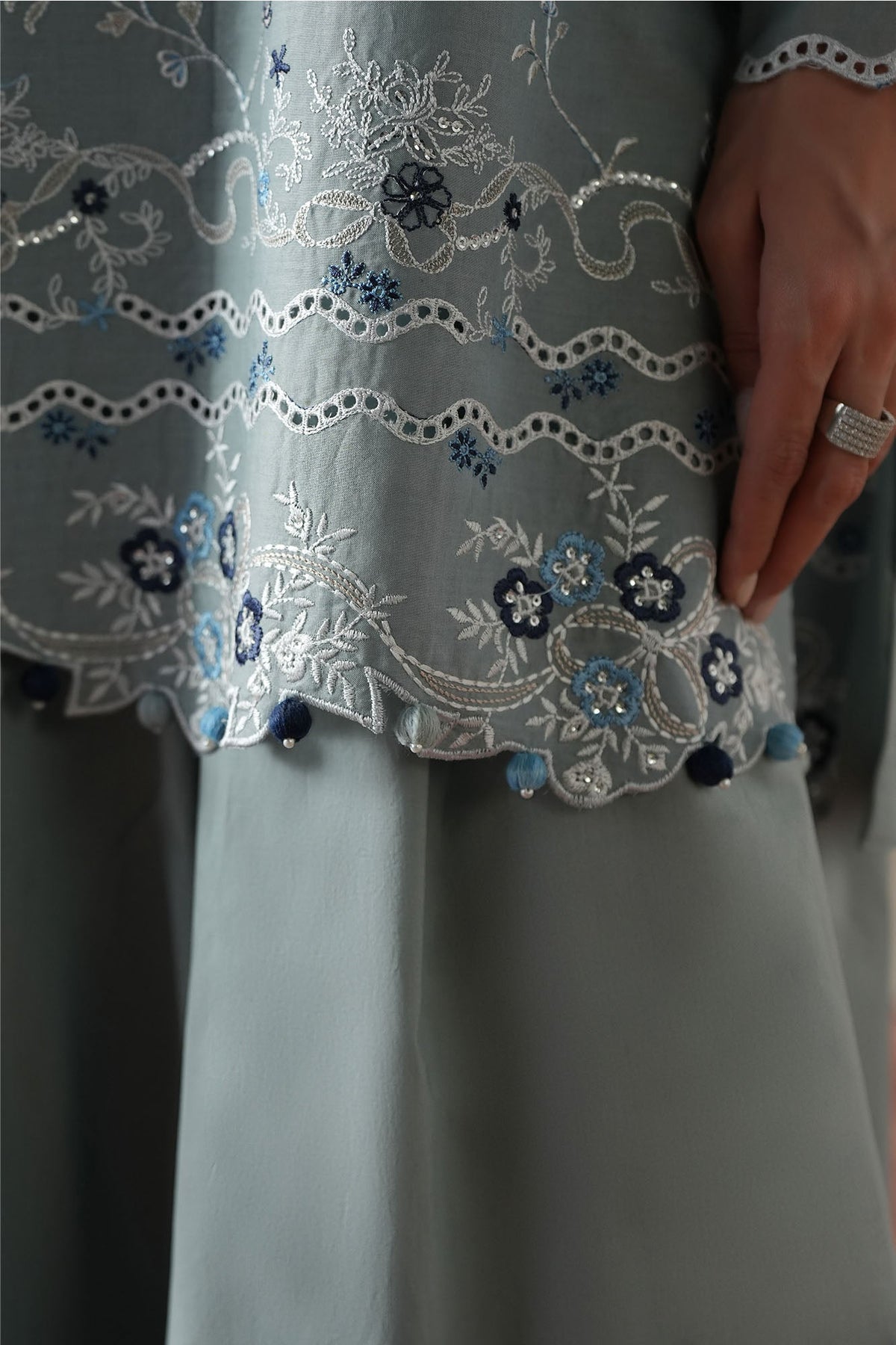 Cross Stitch | Mahiri Embroidered Collection 26 |AQUA SMOKE - by Libasekhas UK - Registered Vendor of : Cross Stitch - 100% Original Designer Dress