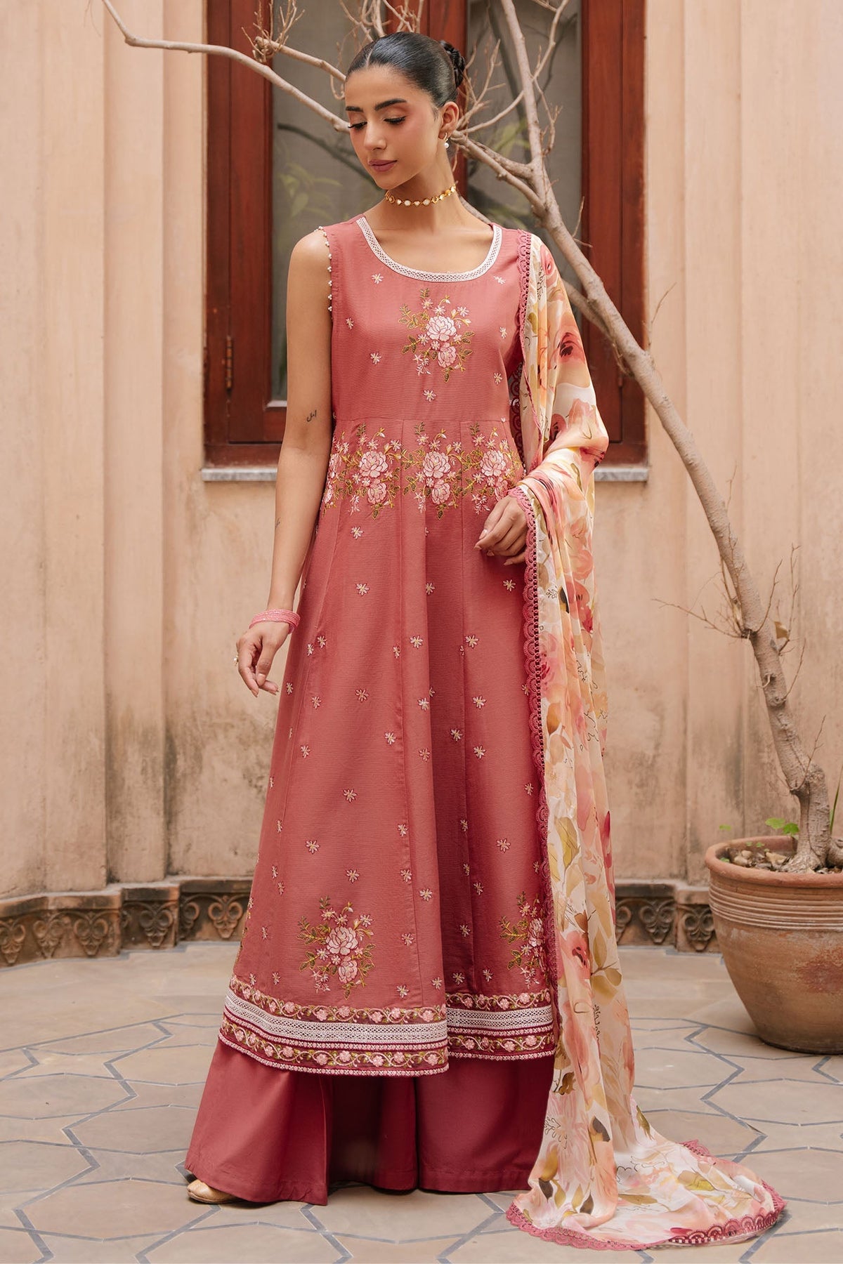Cross Stitch | Mahiri Embroidered Collection 26 |ROSEATE WHISPER - by Libasekhas UK - Registered Vendor of : Cross Stitch - 100% Original Designer Dress