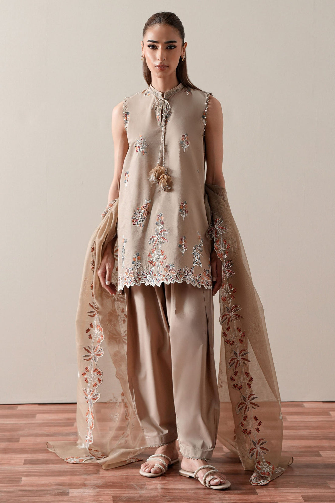 Cross Stitch | Mahiri Embroidered Collection 26 |DUSTY SAGE - by Libasekhas UK - Registered Vendor of : Cross Stitch - 100% Original Designer Dress
