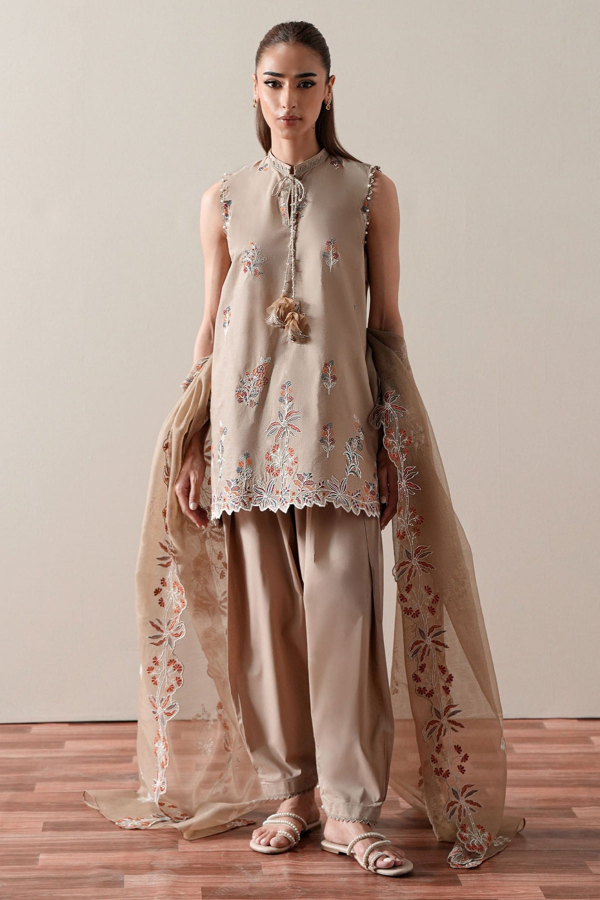 Cross Stitch | Mahiri Embroidered Collection 26 |DUSTY SAGE - by Libasekhas UK - Registered Vendor of : Cross Stitch - 100% Original Designer Dress