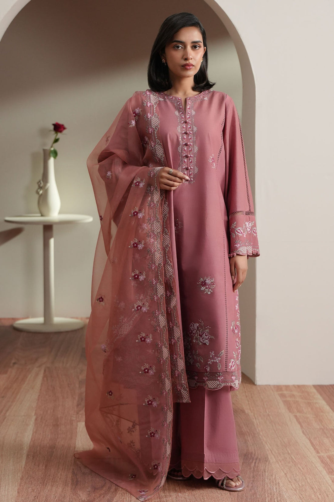 Cross Stitch | Mahiri Embroidered Collection 26 | BLUSH TAPESTRY - by Libasekhas UK - Registered Vendor of : Cross Stitch - 100% Original Designer Dress