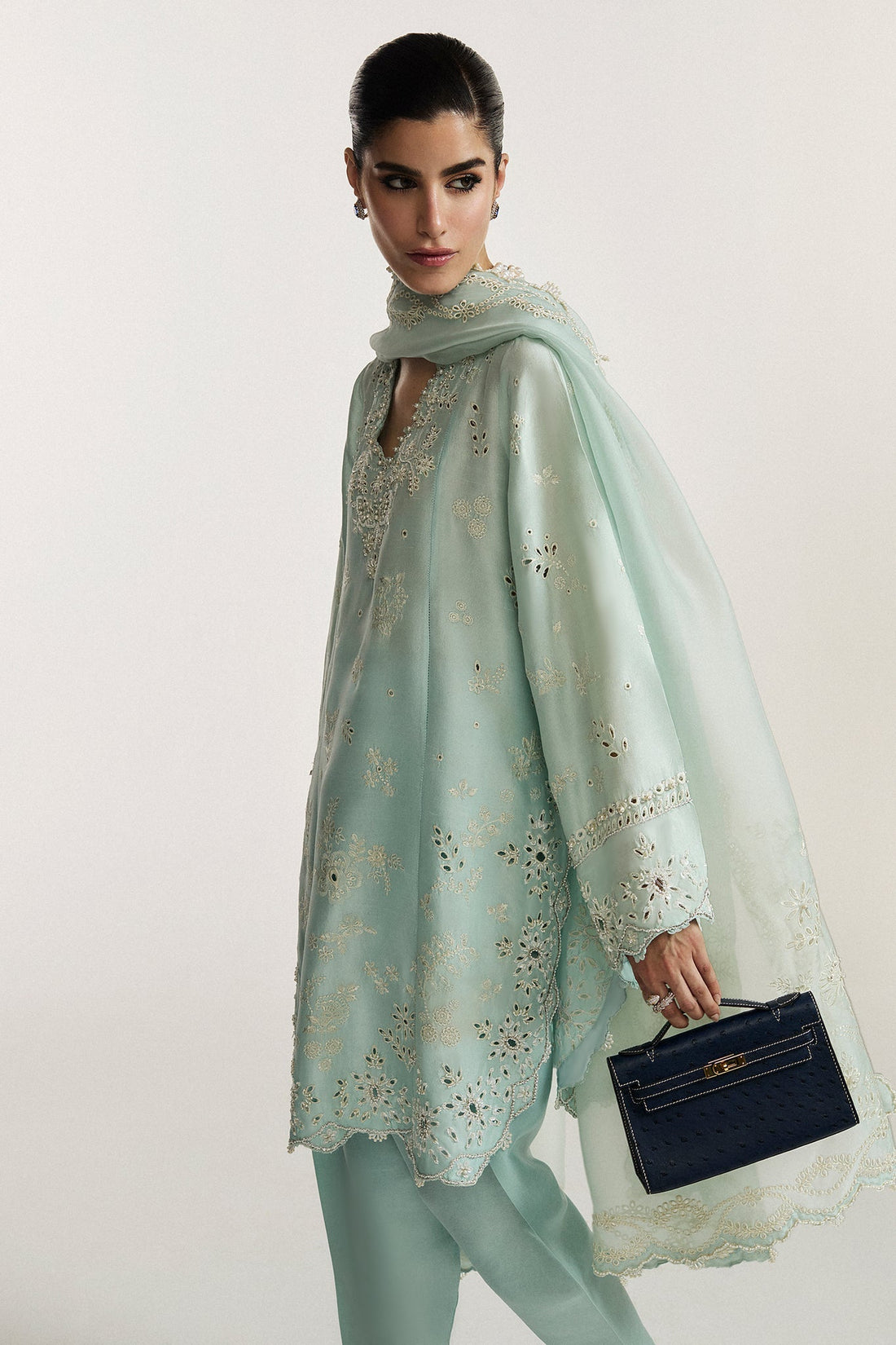 Elan I Vital Ornee I BLEU SERENITE (EV-21359) - by Libasekhas UK - Registered Vendor of : Elan - 100% Original Designer Dress