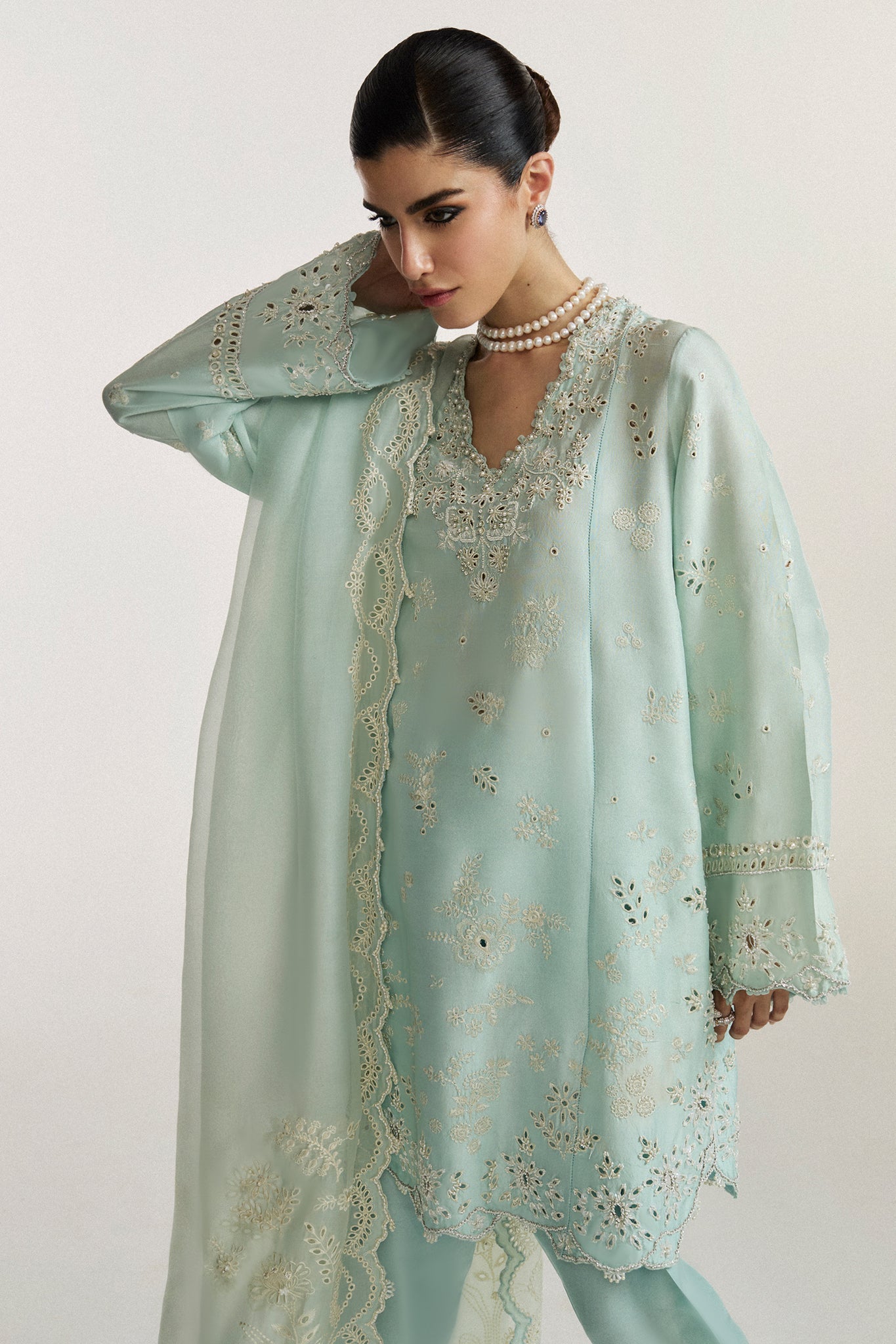 Elan I Vital Ornee I BLEU SERENITE (EV-21359) - by Libasekhas UK - Registered Vendor of : Elan - 100% Original Designer Dress