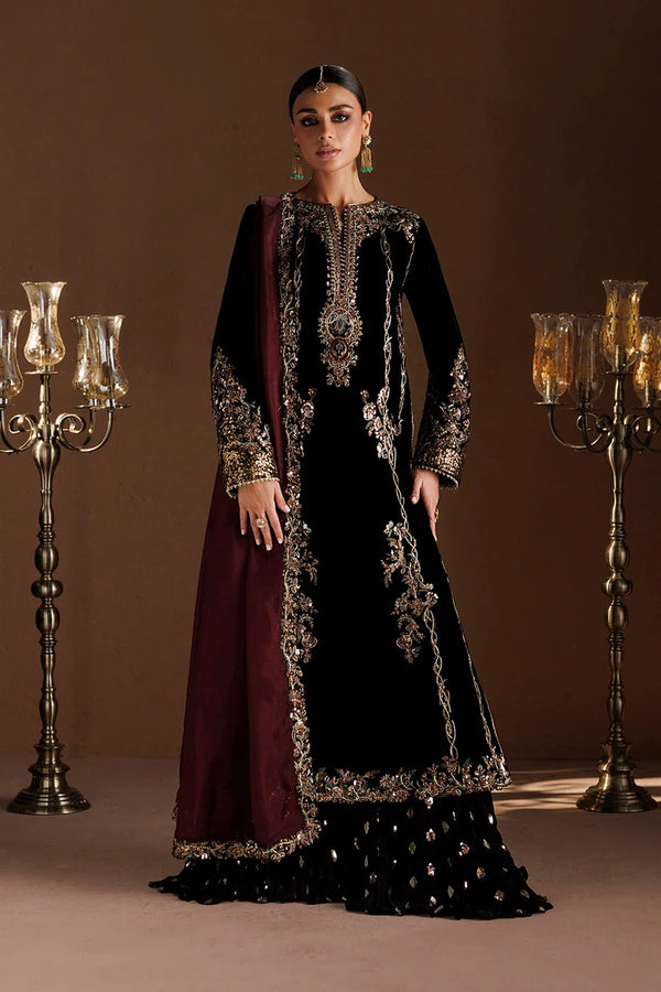 Iznik| Velvet'26 | Black Long Shirt & Sharara-IV-84 Embroidered Velvet
