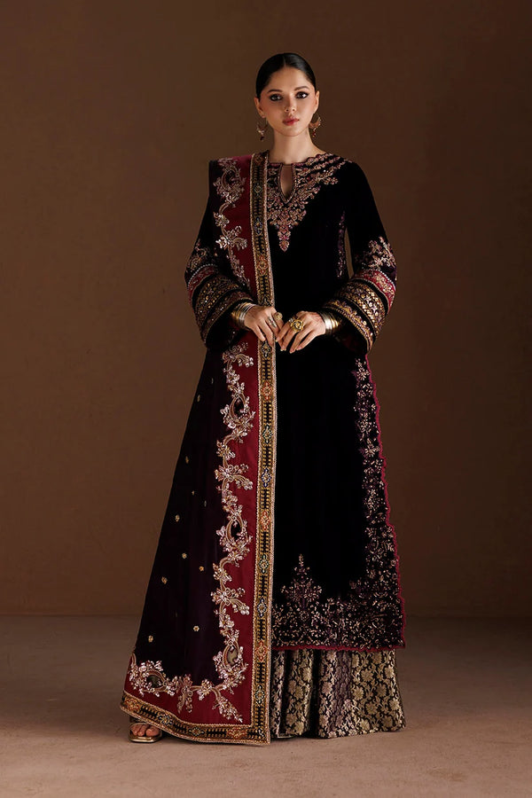 Iznik| Velvet'26 | Purple Shirt & Sharara-IV-81 Embroidered Velvet