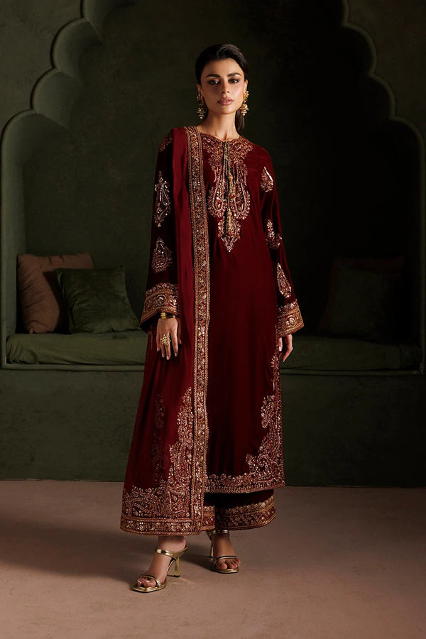 Iznik| Velvet'26 | Red Shirt & Trouser-IV-86 Embroidered Velvet