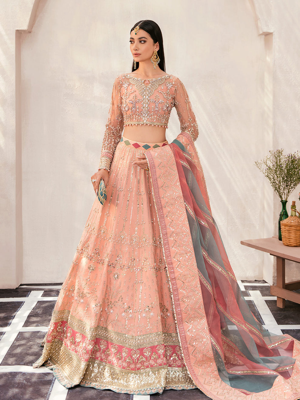 Gulaal | Wedding Formals | AFREEN GL-WS-22V1-29 (PEACH LEHNGA CHOLI) - by - Libasekhas UK - Registered Vendor of : Gulaal - 100% Original Designer Dresss