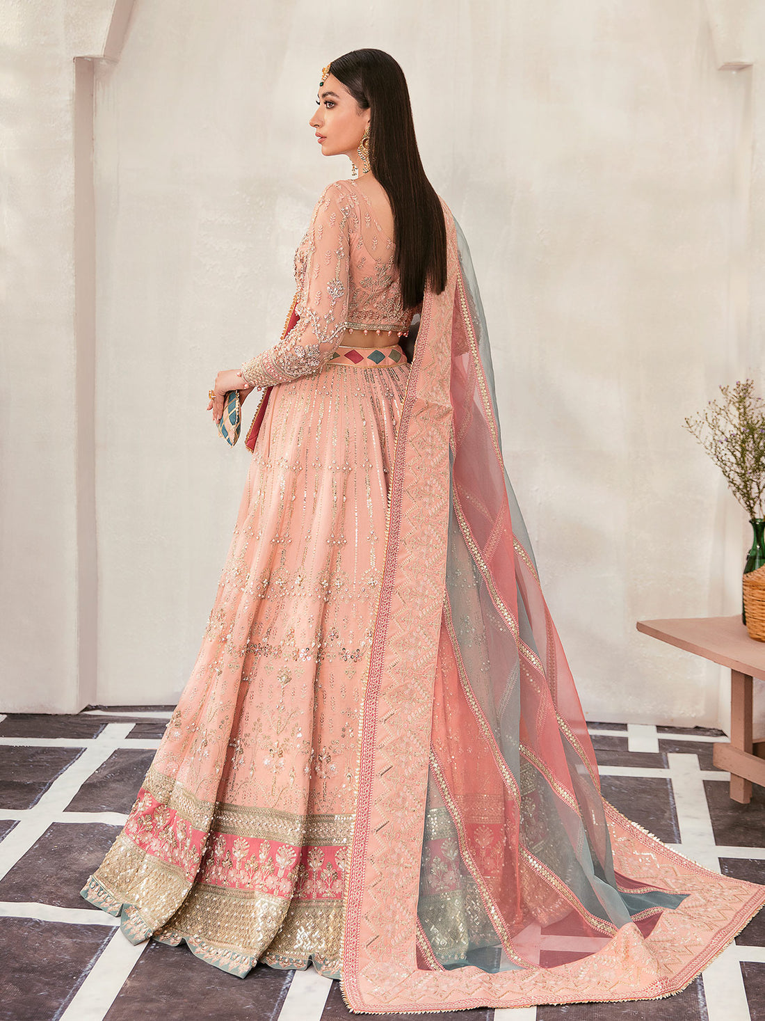 Gulaal | Wedding Formals | AFREEN GL-WS-22V1-29 (PEACH LEHNGA CHOLI) - by - Libasekhas UK - Registered Vendor of : Gulaal - 100% Original Designer Dresss