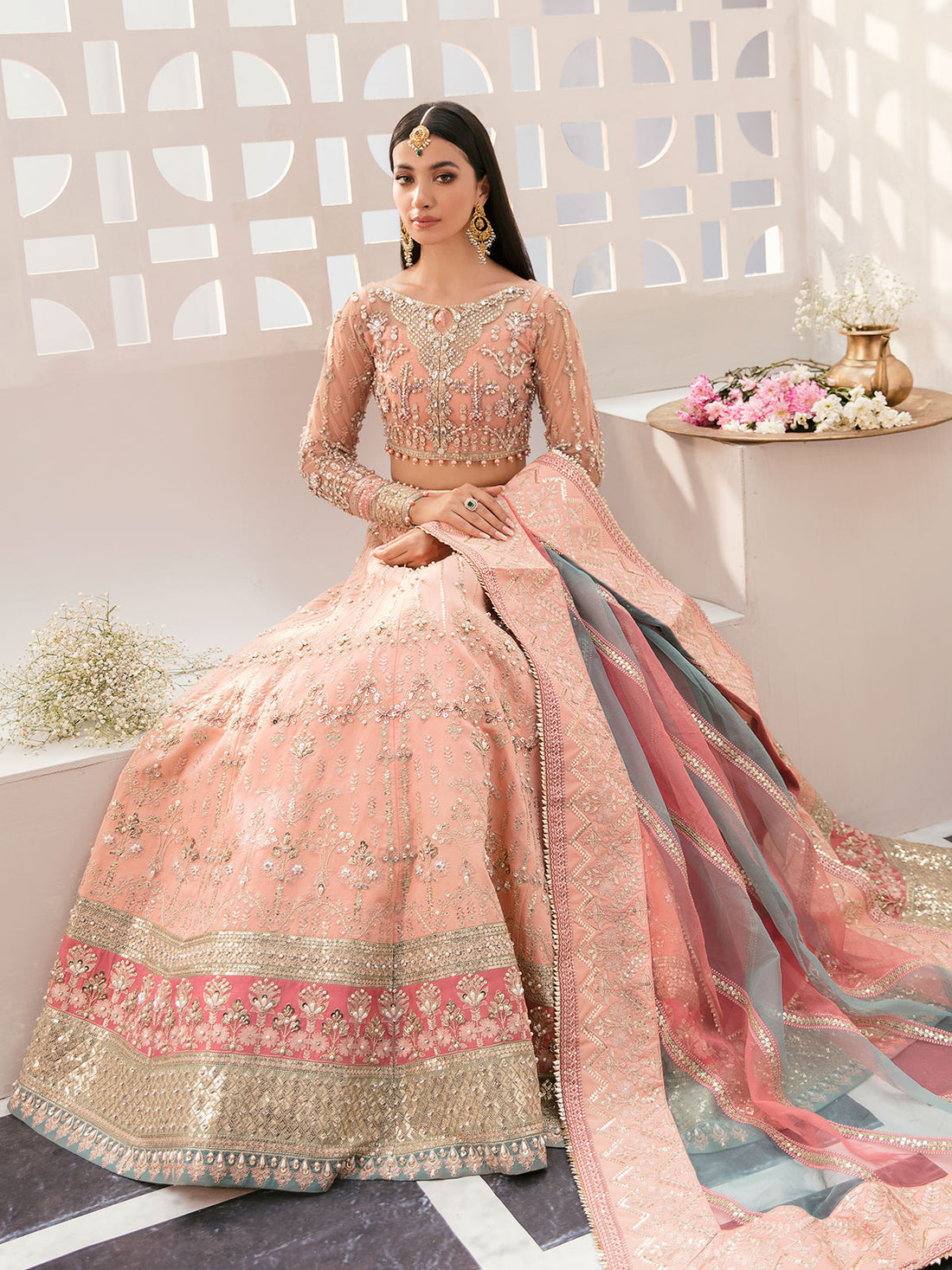 Gulaal | Wedding Formals | AFREEN GL-WS-22V1-29 (PEACH LEHNGA CHOLI) - by - Libasekhas UK - Registered Vendor of : Gulaal - 100% Original Designer Dresss