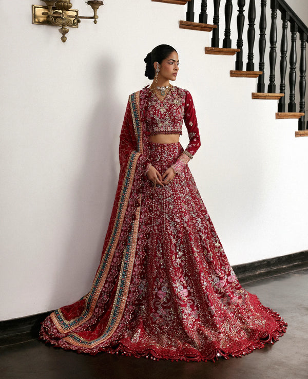 Republic Women's wear | Jazrdin D'amour Wedding Unstitched' 26 | Red Lehnga-Choli-Rose Éternelle