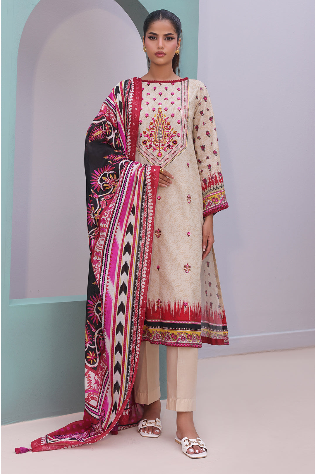 Zellbury | Unstitched 2 Piece Cambric | Embroidered Shirt Dupatta - 0022 - by - Libasekhas UK - Registered Vendor of : Zellbury Women - 100% Original Designer Dresss