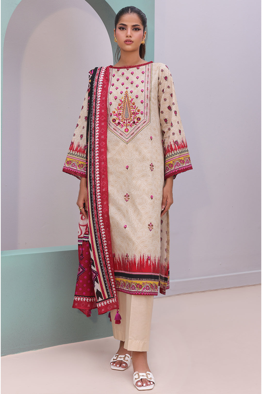 Zellbury | Unstitched 2 Piece Cambric | Embroidered Shirt Dupatta - 0022 - by - Libasekhas UK - Registered Vendor of : Zellbury Women - 100% Original Designer Dresss