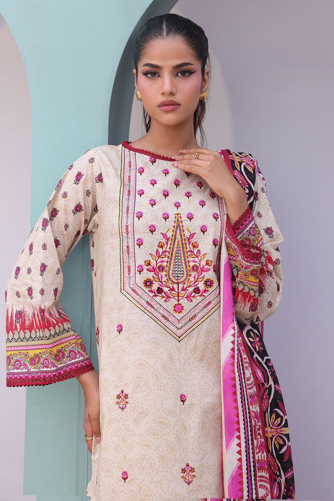 Zellbury | Unstitched 2 Piece Cambric | Embroidered Shirt Dupatta - 0022 - by - Libasekhas UK - Registered Vendor of : Zellbury Women - 100% Original Designer Dresss