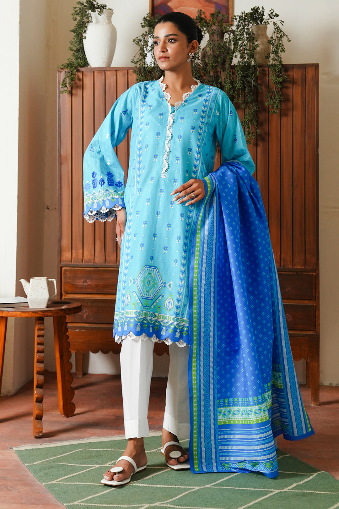 Zellbury | Unstitched 2 Piece Cambric | Embroidered Shirt Dupatta - 0028 - by - Libasekhas UK - Registered Vendor of : Zellbury Women - 100% Original Designer Dresss