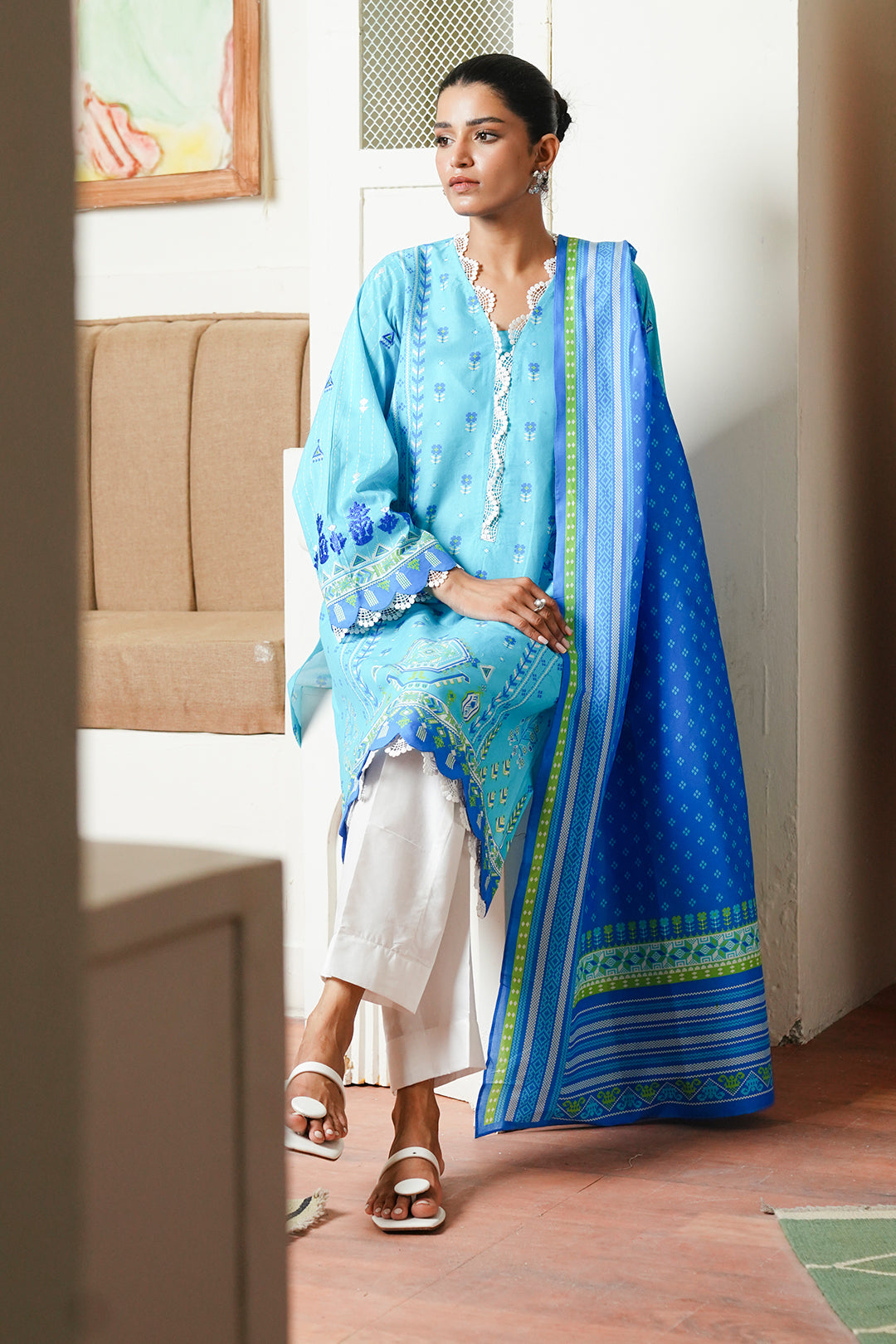 Zellbury | Unstitched 2 Piece Cambric | Embroidered Shirt Dupatta - 0028 - by - Libasekhas UK - Registered Vendor of : Zellbury Women - 100% Original Designer Dresss