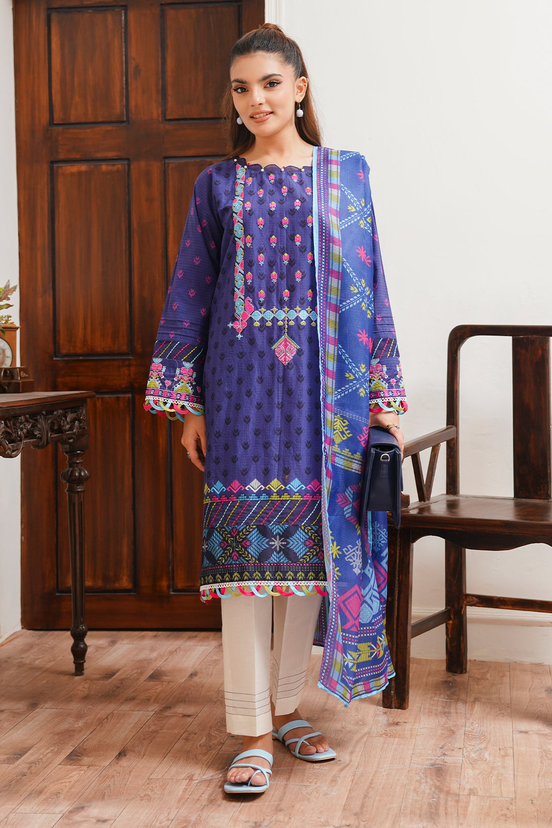 Zellbury | Unstitched 2 Piece Cambric | Embroidered Shirt Dupatta - 0108 - by - Libasekhas UK - Registered Vendor of : Zellbury Women - 100% Original Designer Dresss