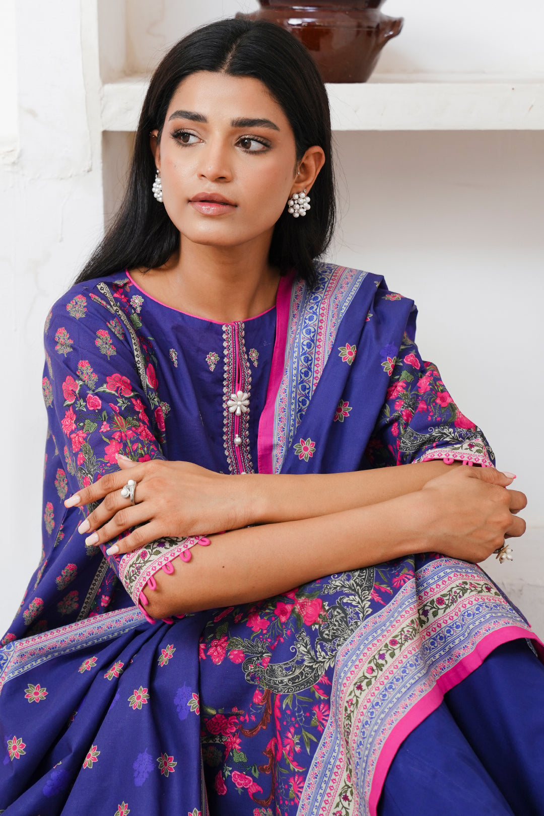 Zellbury | Unstitched 2 Piece Cambric | Embroidered Shirt Dupatta - 0110 - by - Libasekhas UK - Registered Vendor of : Zellbury Women - 100% Original Designer Dresss