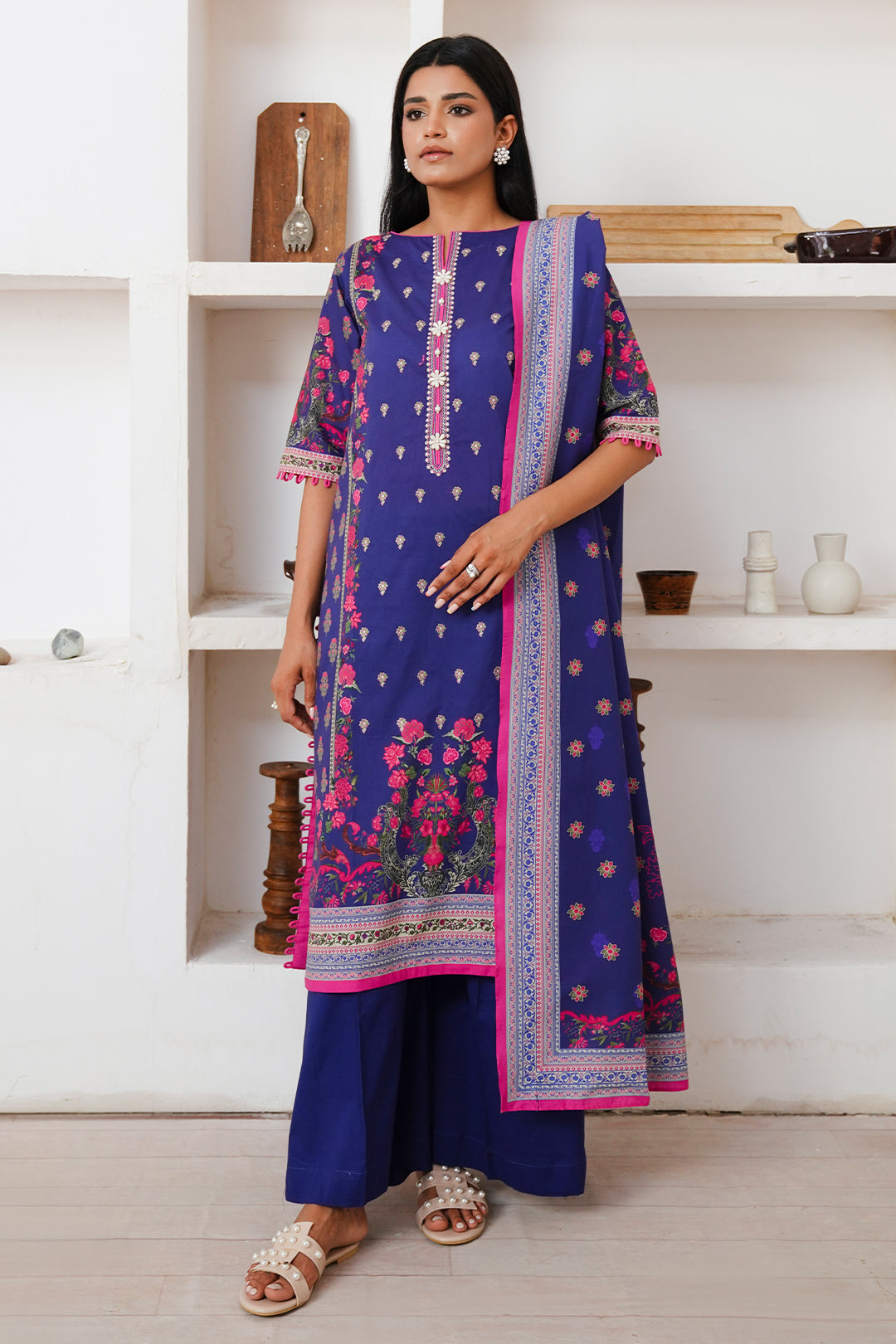 Zellbury | Unstitched 2 Piece Cambric | Embroidered Shirt Dupatta - 0110 - by - Libasekhas UK - Registered Vendor of : Zellbury Women - 100% Original Designer Dresss