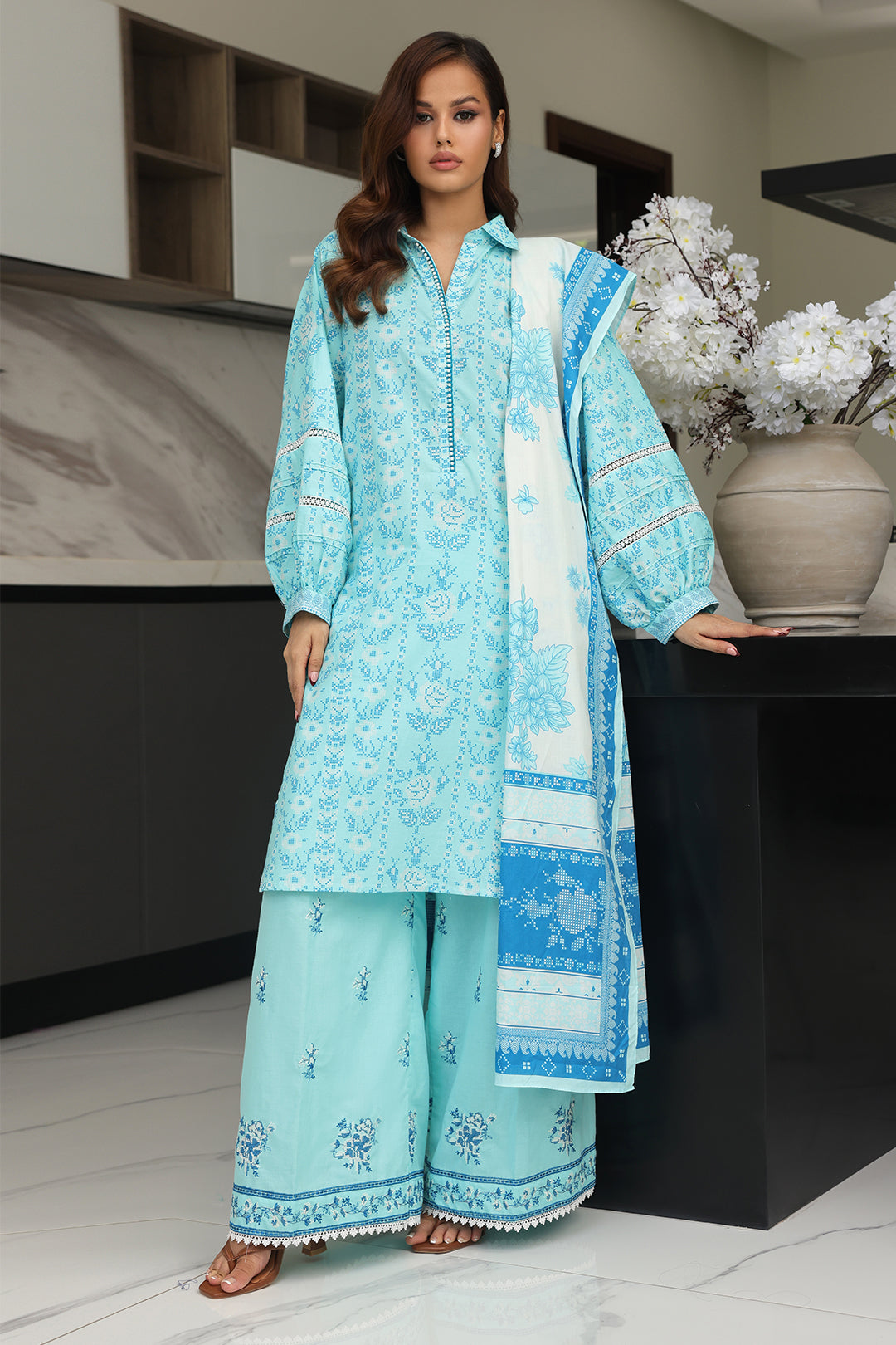 Zellbury | Unstitched 3 Piece Cambric | Embroidered Shirt Shalwar Dupatta - 0070 - by - Libasekhas UK - Registered Vendor of : Zellbury Women - 100% Original Designer Dresss