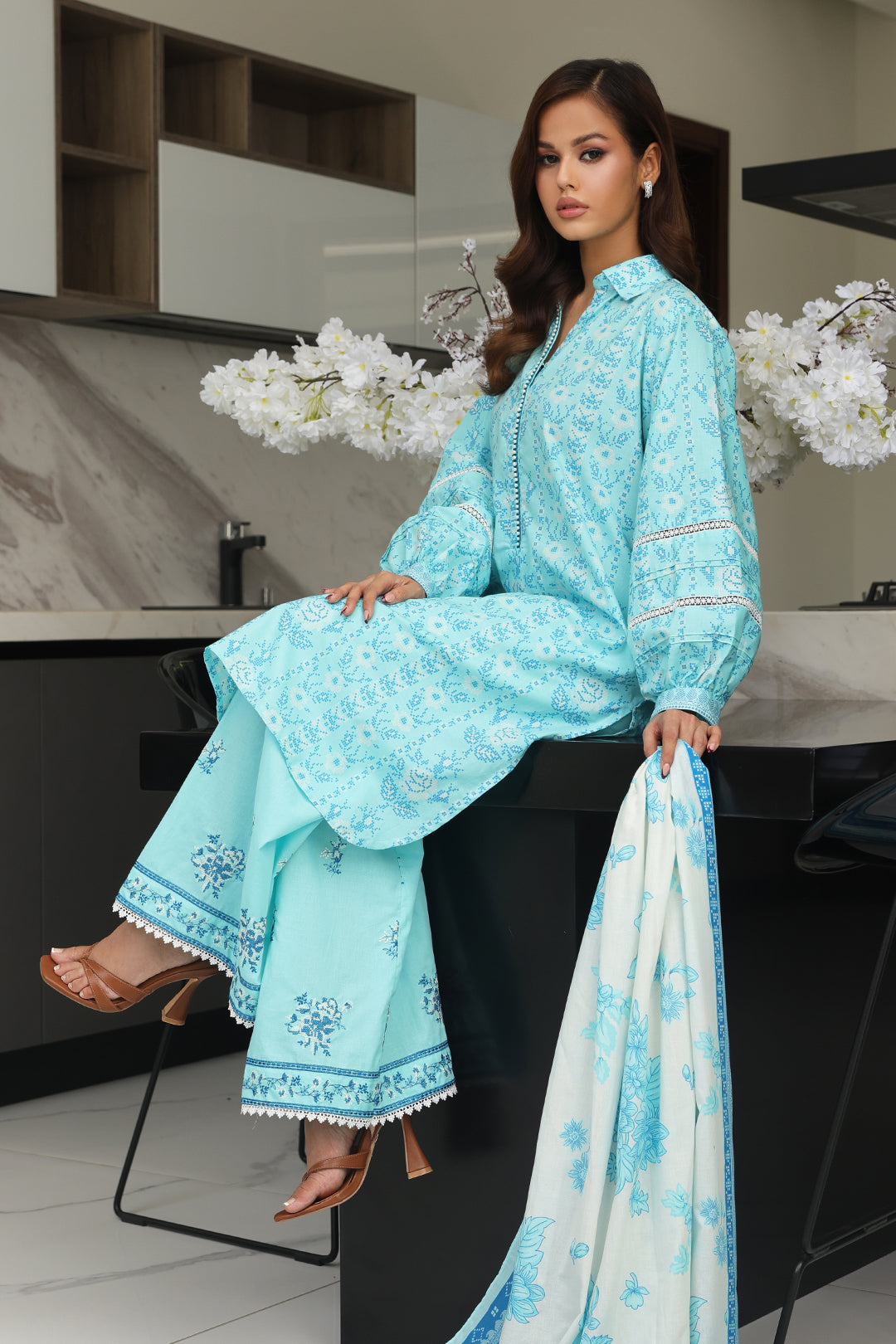 Zellbury | Unstitched 3 Piece Cambric | Embroidered Shirt Shalwar Dupatta - 0070 - by - Libasekhas UK - Registered Vendor of : Zellbury Women - 100% Original Designer Dresss