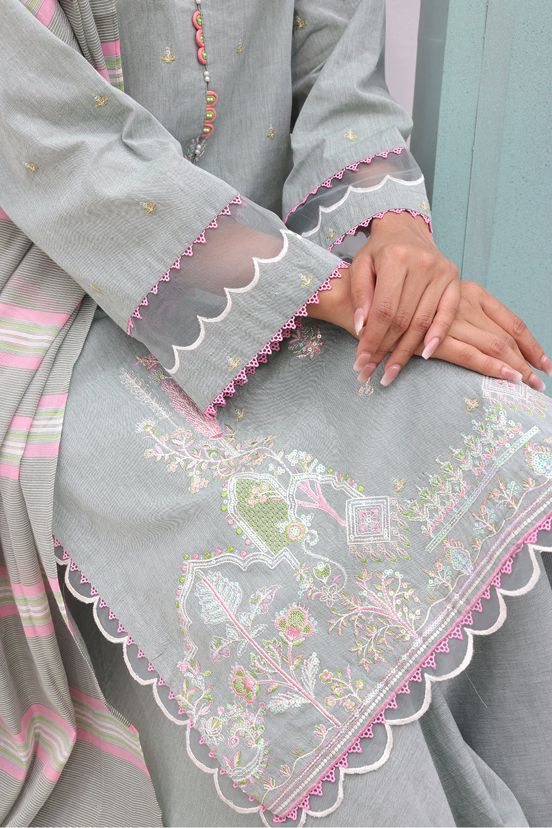 Zellbury | Unstitched 3 Piece Chambray | Embroidered Shirt Shalwar Dupatta - 0075 - by - Libasekhas UK - Registered Vendor of : Zellbury Women - 100% Original Designer Dresss