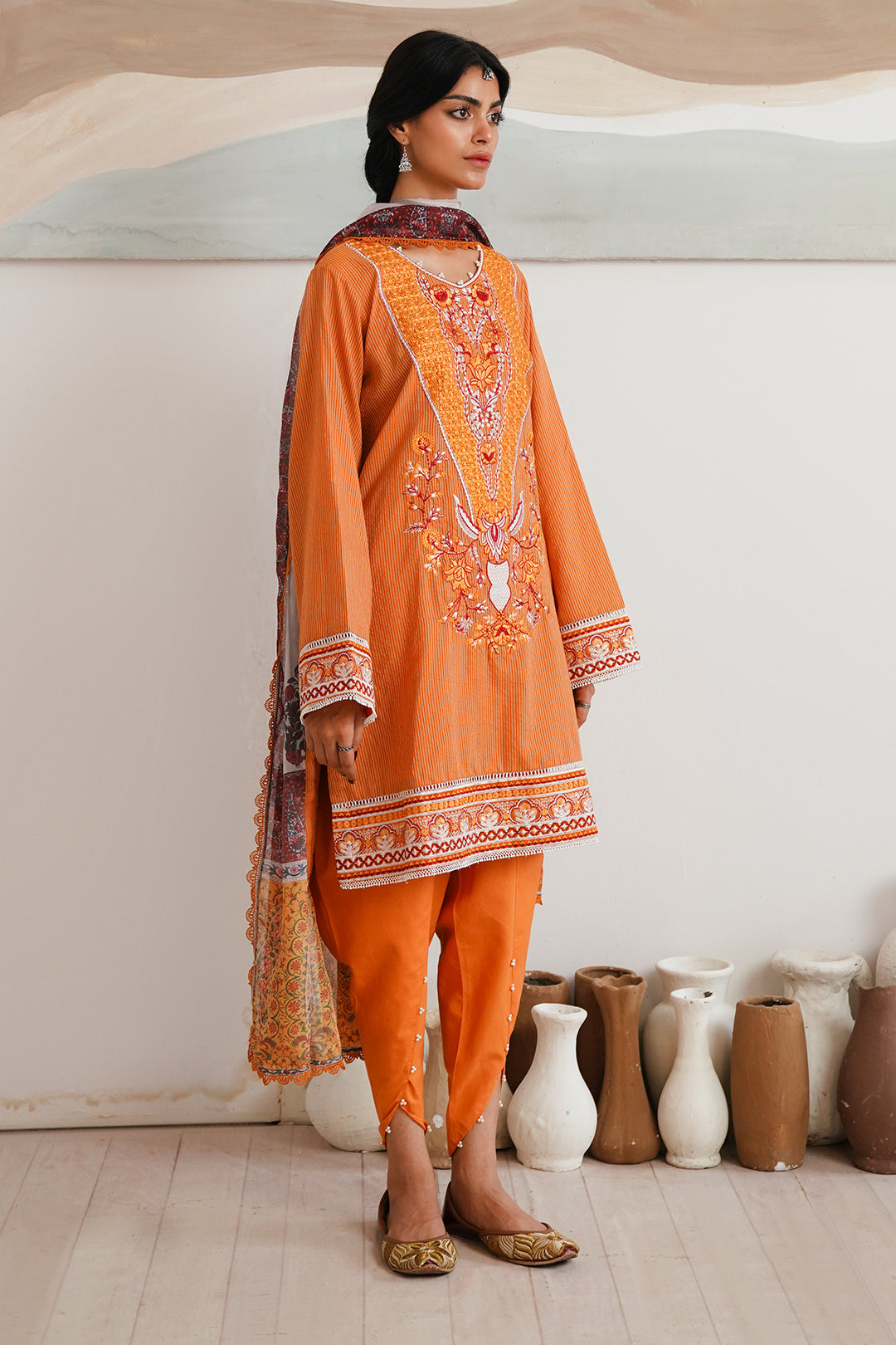 Zellbury | Unstitched 3 Piece Zari | Embroidered Shirt Shalwar Dupatta - 0085 - by - Libasekhas UK - Registered Vendor of : Zellbury Women - 100% Original Designer Dresss