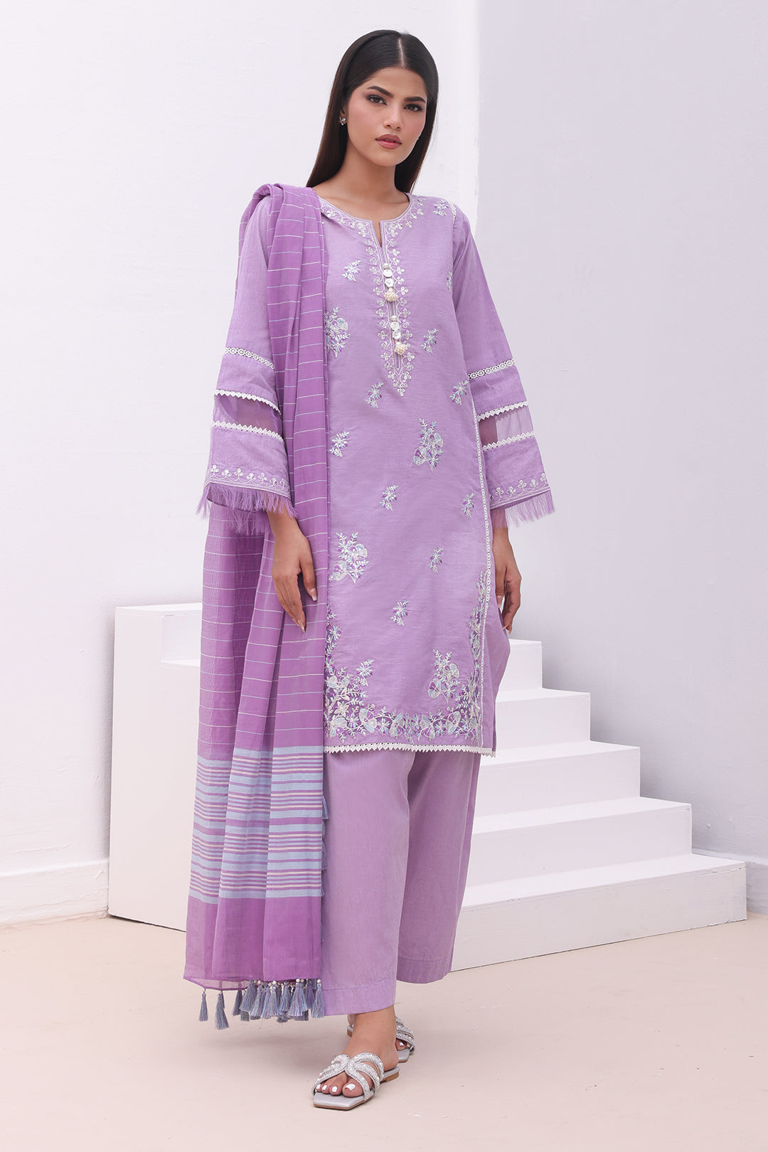 Zellbury | Unstitched 3 Piece Chambray | Embroidered Shirt Shalwar Dupatta - 0145 - by - Libasekhas UK - Registered Vendor of : Zellbury Women - 100% Original Designer Dresss