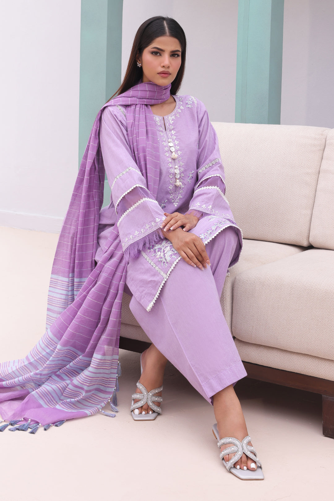 Zellbury | Unstitched 3 Piece Chambray | Embroidered Shirt Shalwar Dupatta - 0145 - by - Libasekhas UK - Registered Vendor of : Zellbury Women - 100% Original Designer Dresss
