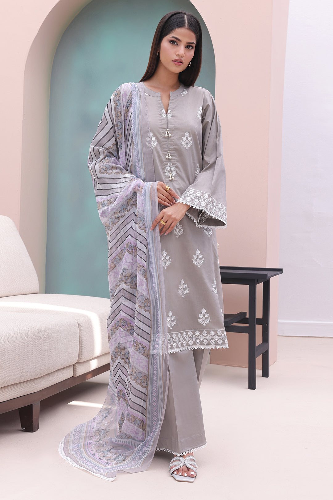 Zellbury | Unstitched 3 Piece Cambric | Embroidered Shirt Shalwar Dupatta - 0601 - by - Libasekhas UK - Registered Vendor of : Zellbury Women - 100% Original Designer Dresss
