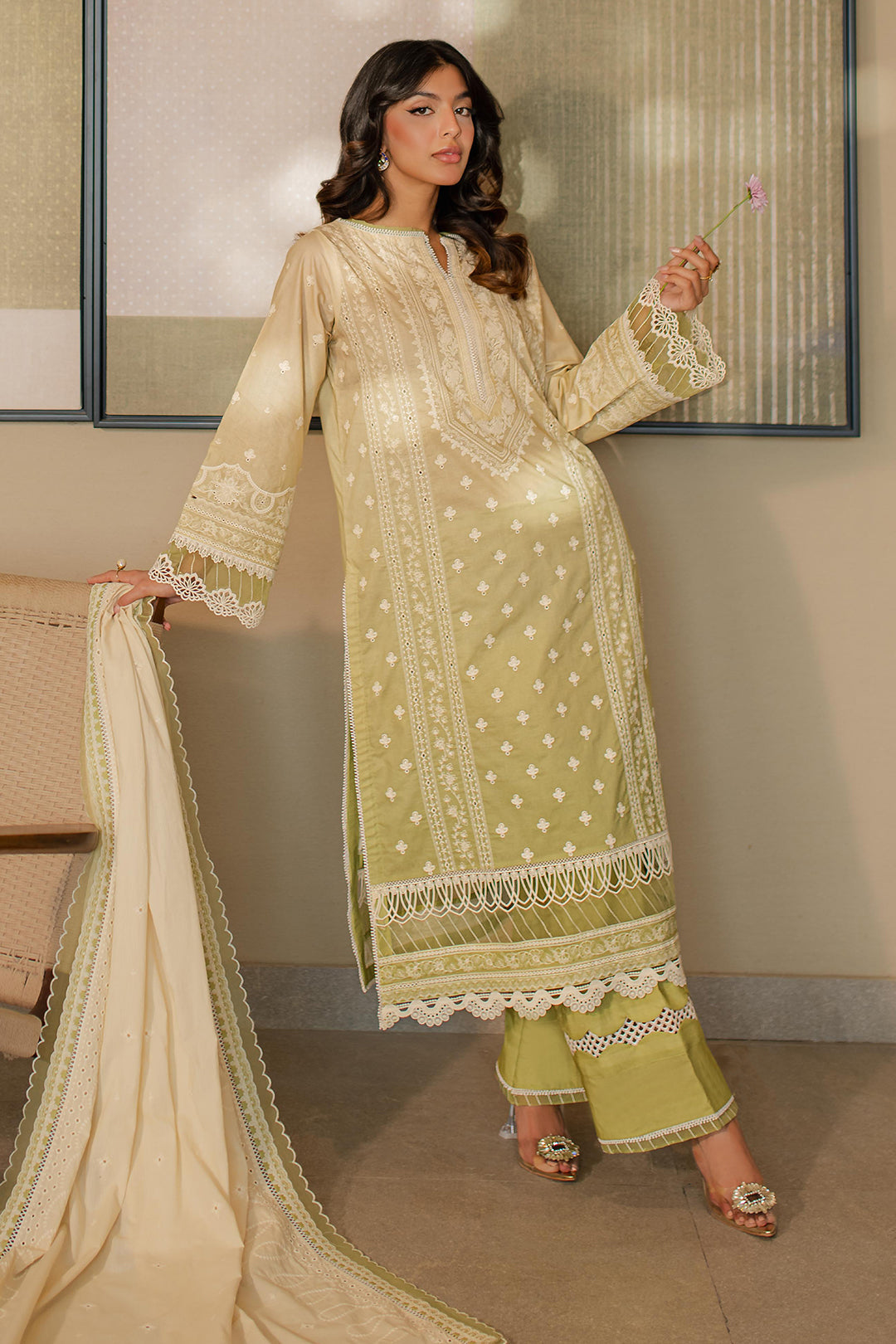 Zellbury | Unstitched 3 Piece Chikankari | Embroidered Shirt Shalwar Dupatta - 0702 - by - Libasekhas UK - Registered Vendor of : Zellbury Women - 100% Original Designer Dresss
