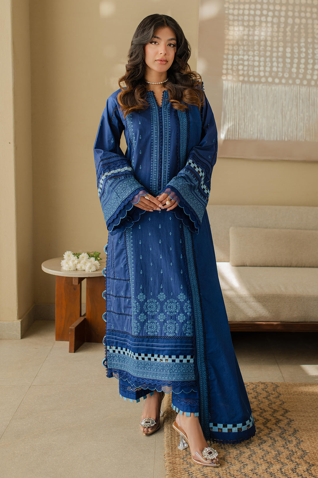 Zellbury | Unstitched 3 Piece Chikankari | Embroidered Shirt Shalwar Dupatta - 0711 - by - Libasekhas UK - Registered Vendor of : Zellbury Women - 100% Original Designer Dresss