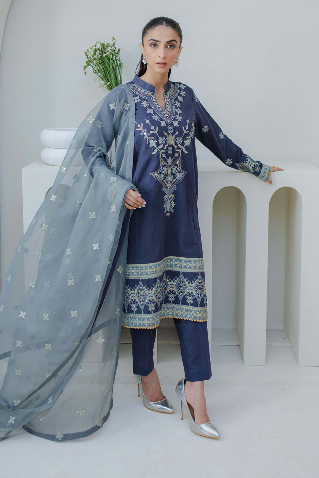 Zellbury | Unstitched 3 Piece Purple | Embroidered Shirt Shalwar Dupatta - 0300 - by - Libasekhas UK - Registered Vendor of : Zellbury Women - 100% Original Designer Dresss