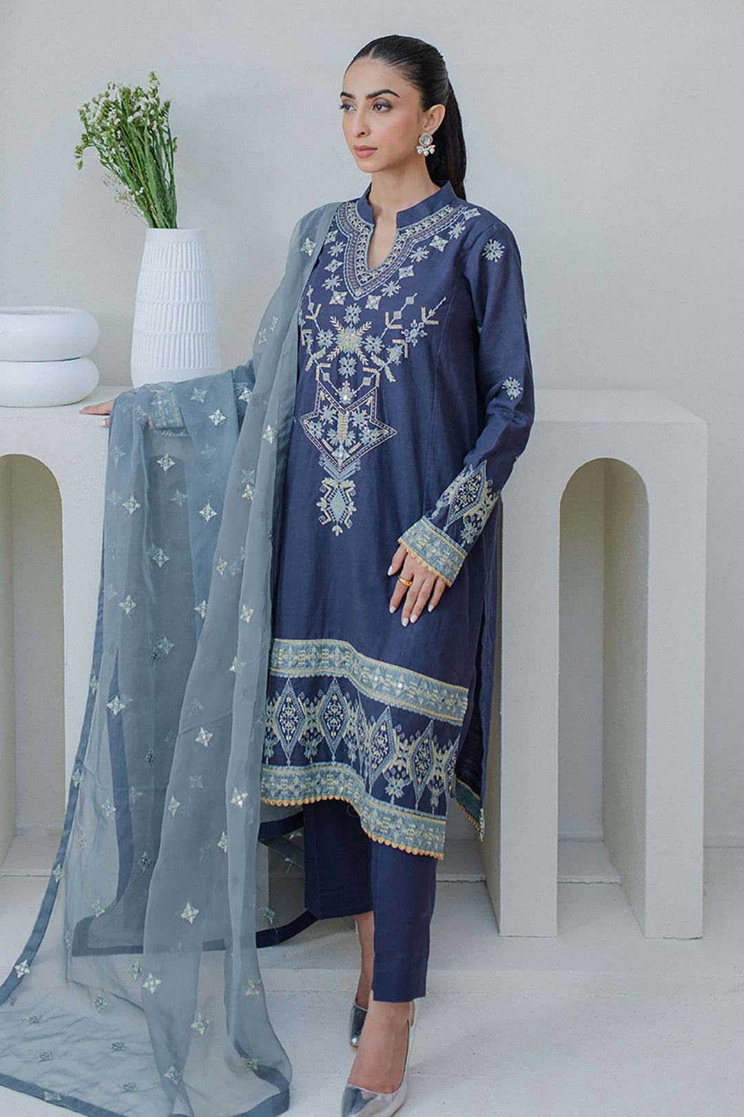 Zellbury | Unstitched 3 Piece Purple | Embroidered Shirt Shalwar Dupatta - 0300 - by - Libasekhas UK - Registered Vendor of : Zellbury Women - 100% Original Designer Dresss