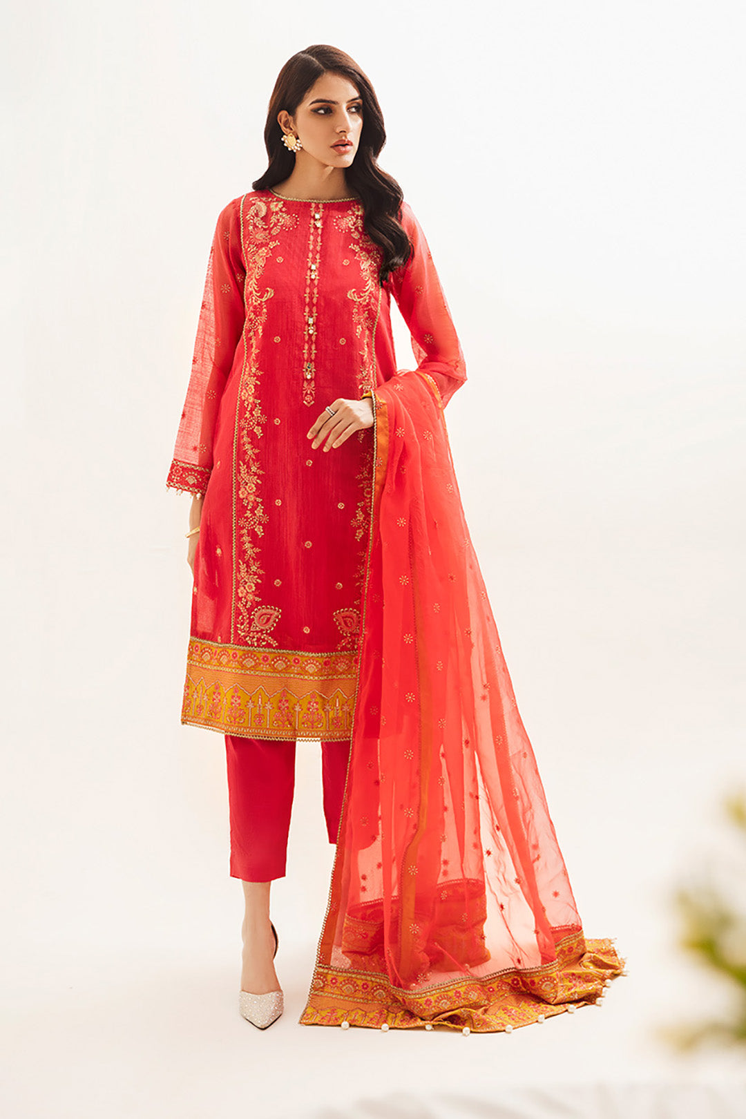 Zellbury | Unstitched 3 Piece Organza | Embroidered Shirt Shalwar Dupatta - 0303 - by - Libasekhas UK - Registered Vendor of : Zellbury Women - 100% Original Designer Dresss
