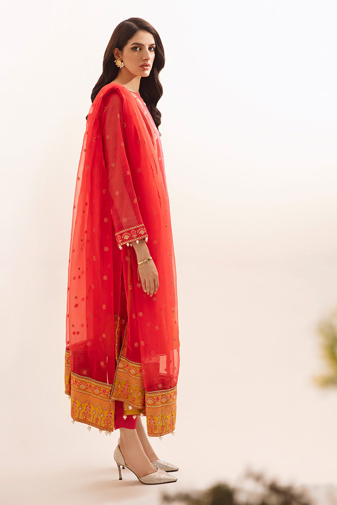 Zellbury | Unstitched 3 Piece Organza | Embroidered Shirt Shalwar Dupatta - 0303 - by - Libasekhas UK - Registered Vendor of : Zellbury Women - 100% Original Designer Dresss