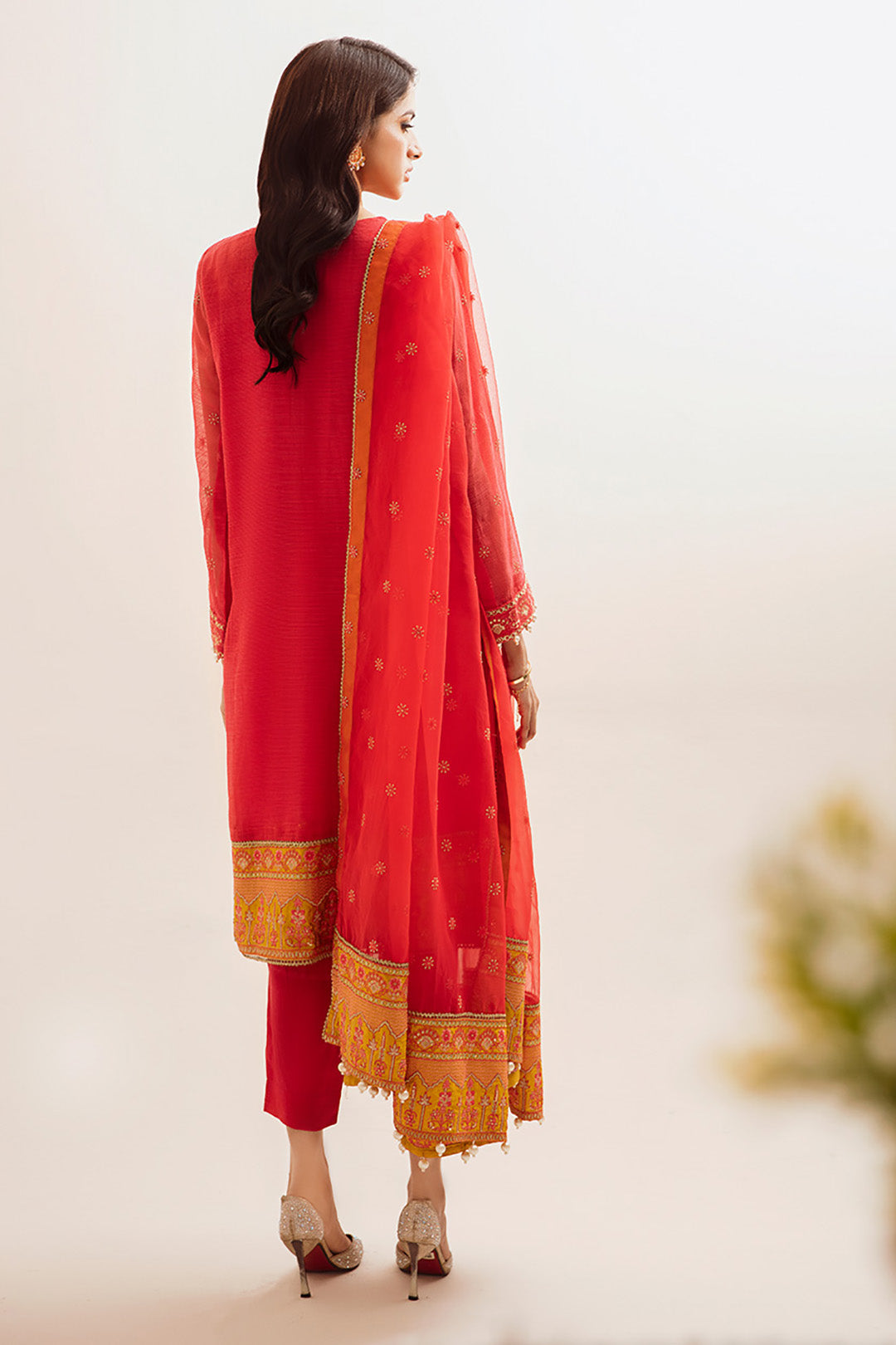 Zellbury | Unstitched 3 Piece Organza | Embroidered Shirt Shalwar Dupatta - 0303 - by - Libasekhas UK - Registered Vendor of : Zellbury Women - 100% Original Designer Dresss