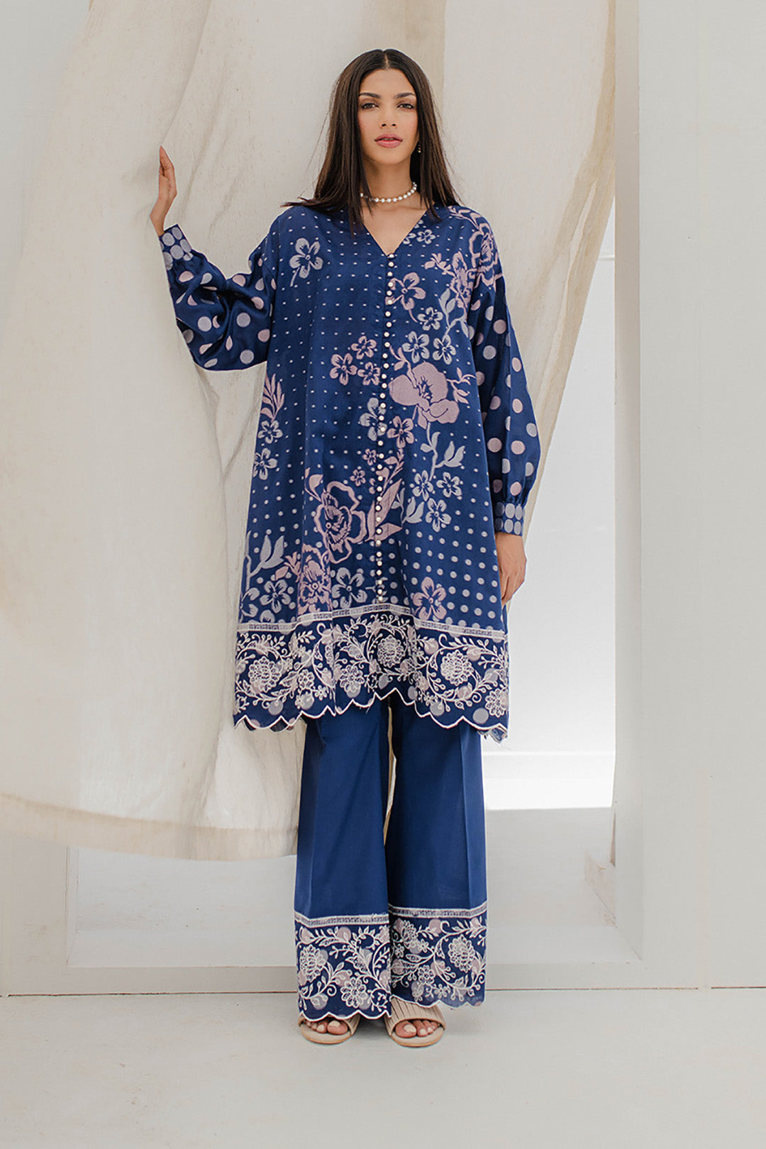 Zellbury | Unstitched 2 Piece Blue | Embroidered Shirt Shalwar - 0672 - by - Libasekhas UK - Registered Vendor of : Zellbury Women - 100% Original Designer Dresss