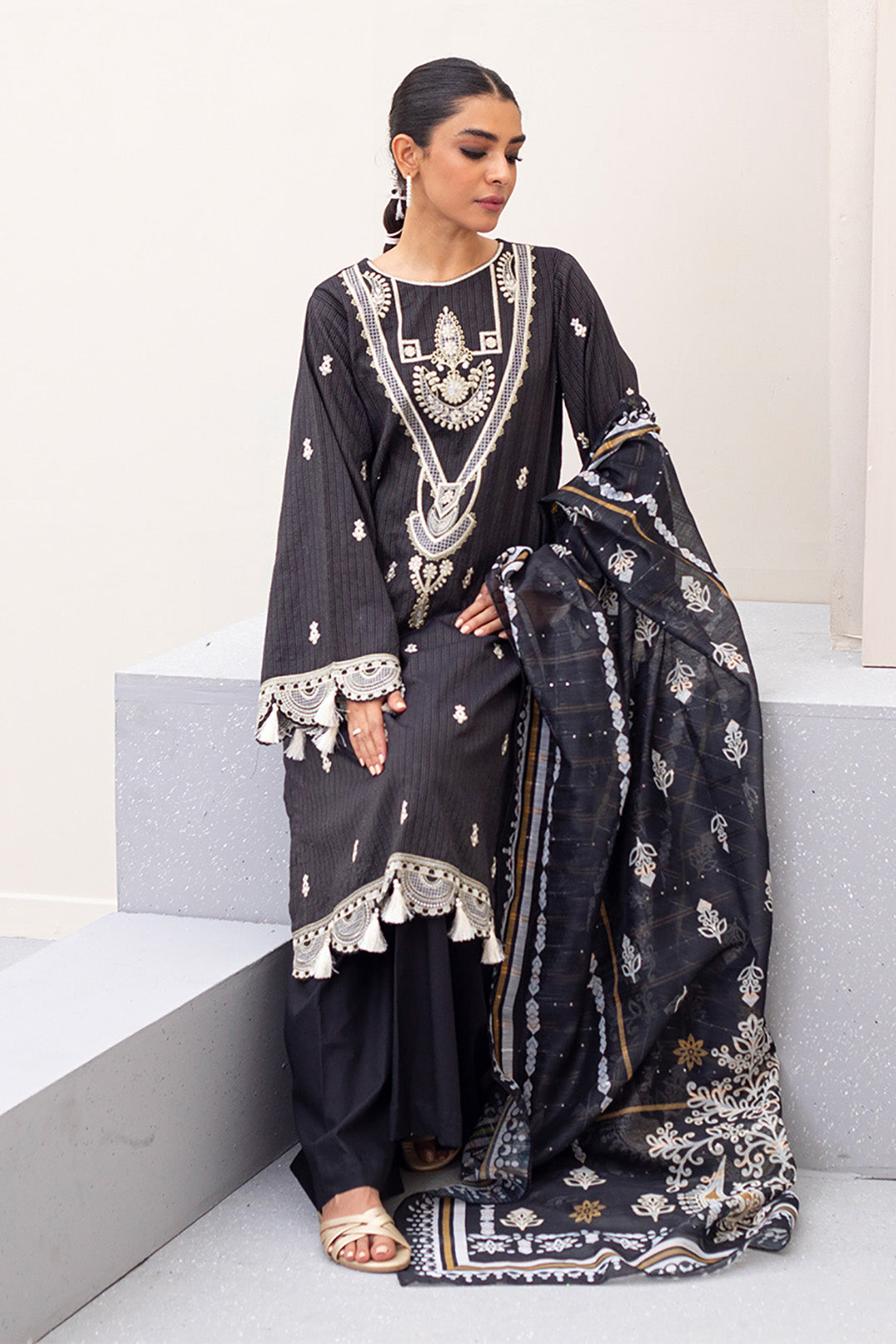 Zellbury | Unstitched 3 Piece Lawn | Embroidered Shirt Shalwar Dupatta - 0190 - by - Libasekhas UK - Registered Vendor of : Zellbury Women - 100% Original Designer Dresss