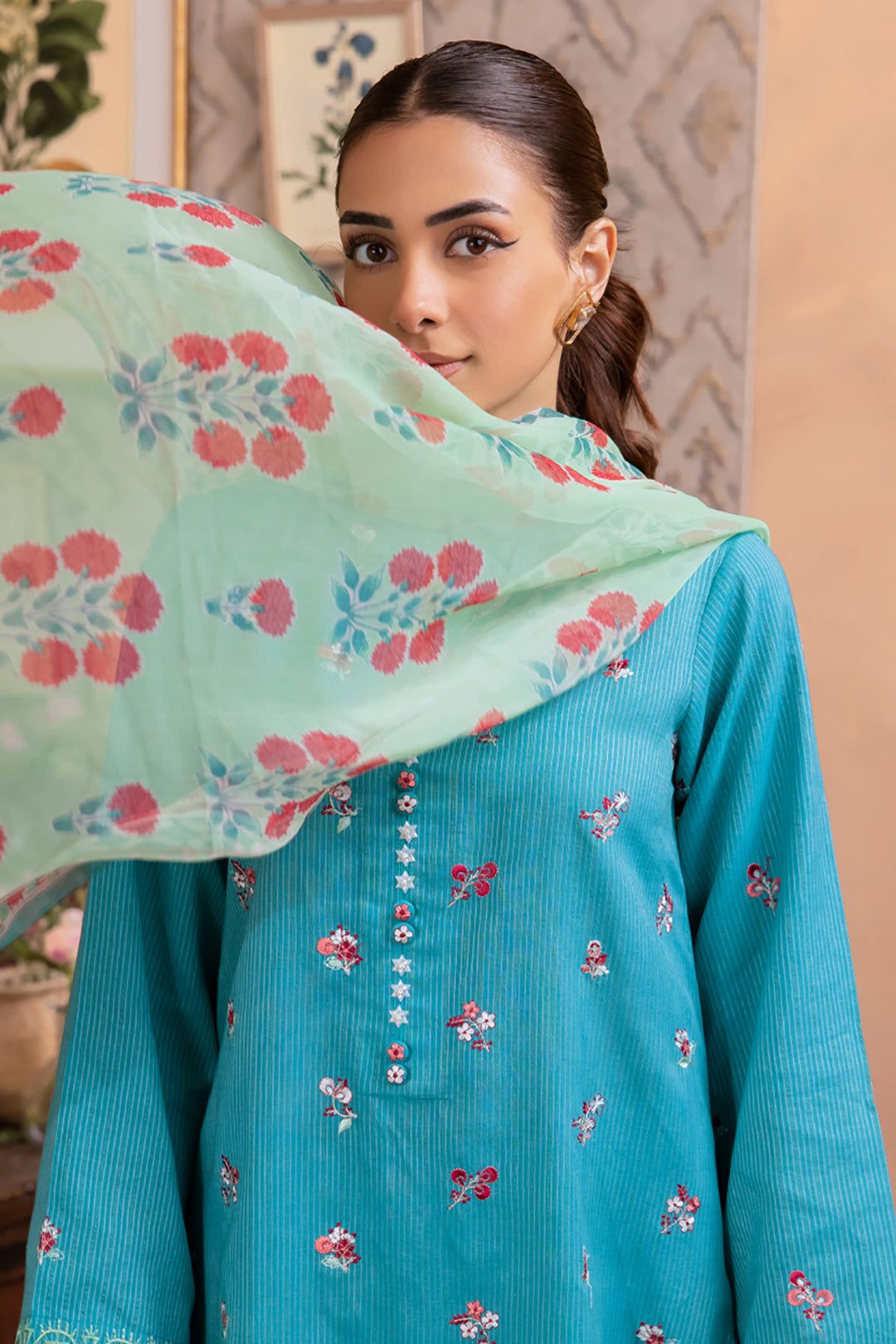 Zellbury | Unstitched 3 Piece Blue | Embroidered Shirt Shalwar Dupatta - 1115 - by - Libasekhas UK - Registered Vendor of : Zellbury Women - 100% Original Designer Dresss