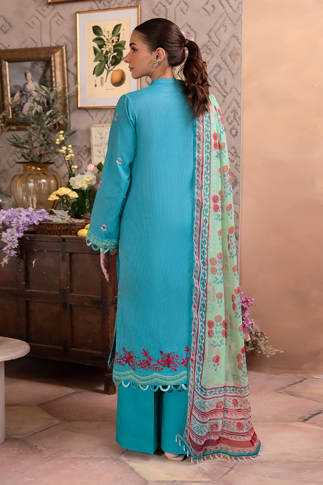 Zellbury | Unstitched 3 Piece Blue | Embroidered Shirt Shalwar Dupatta - 1115 - by - Libasekhas UK - Registered Vendor of : Zellbury Women - 100% Original Designer Dresss