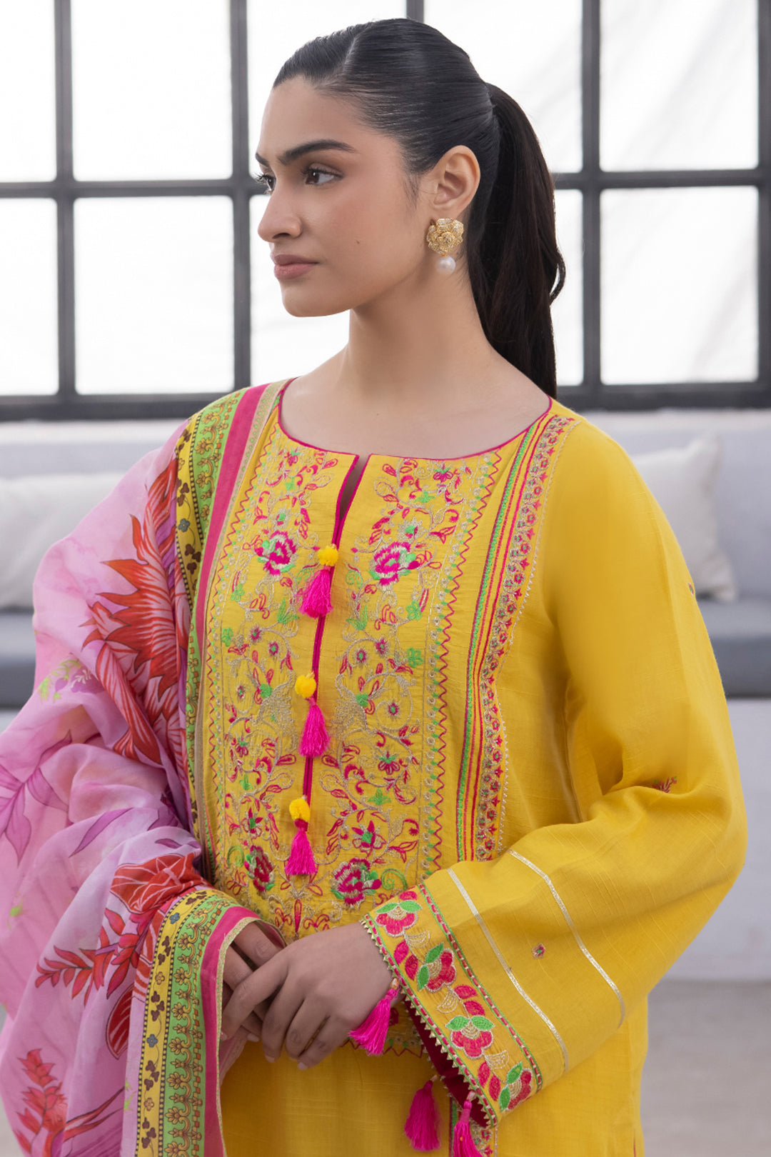 Zellbury | Unstitched 3 Piece Yellow | Embroidered Shirt Shalwar Dupatta - 1126 - by - Libasekhas UK - Registered Vendor of : Zellbury Women - 100% Original Designer Dresss