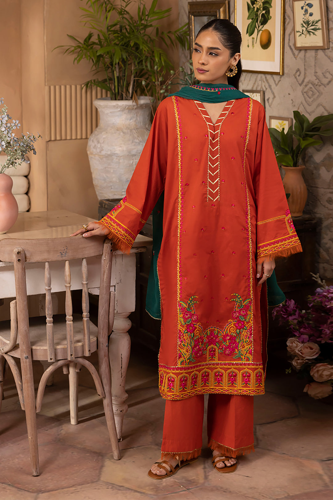 Zellbury | Unstitched 3 Piece Red | Embroidered Shirt Shalwar Dupatta - 1136 - by - Libasekhas UK - Registered Vendor of : Zellbury Women - 100% Original Designer Dresss