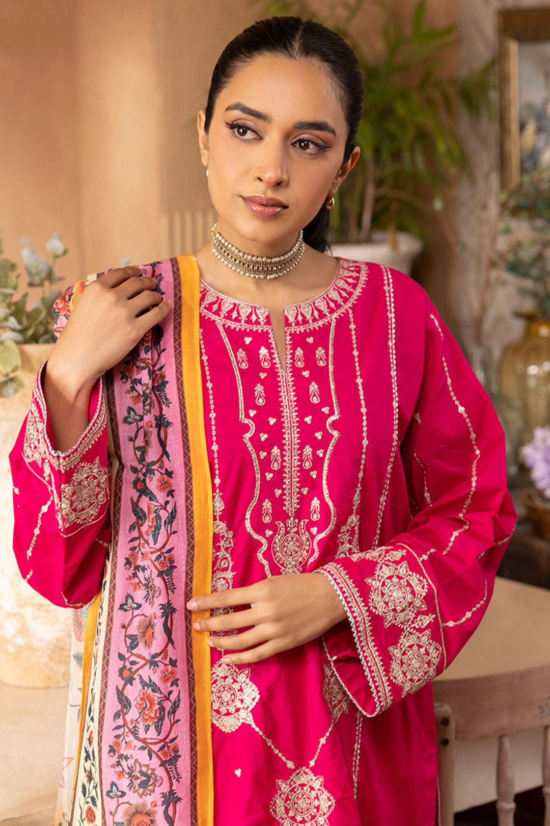Zellbury | Unstitched 3 Piece Magenta | Embroidered Shirt Shalwar Dupatta - 1145 - by - Libasekhas UK - Registered Vendor of : Zellbury Women - 100% Original Designer Dresss