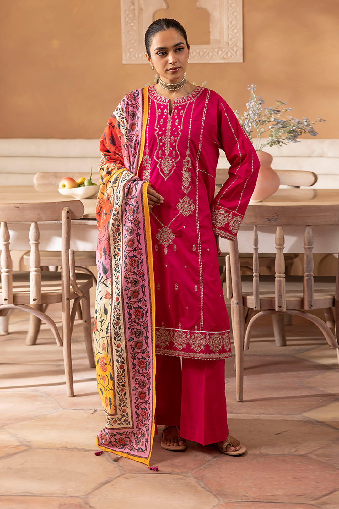 Zellbury | Unstitched 3 Piece Magenta | Embroidered Shirt Shalwar Dupatta - 1145 - by - Libasekhas UK - Registered Vendor of : Zellbury Women - 100% Original Designer Dresss