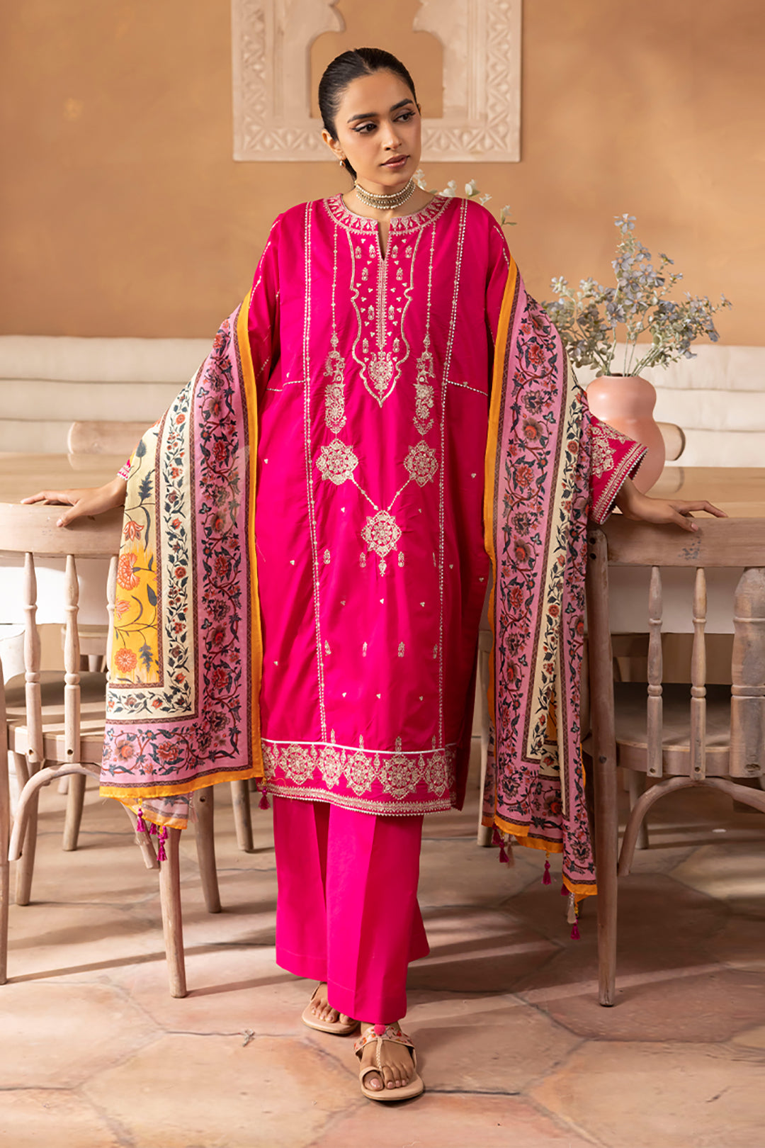 Zellbury | Unstitched 3 Piece Magenta | Embroidered Shirt Shalwar Dupatta - 1145 - by - Libasekhas UK - Registered Vendor of : Zellbury Women - 100% Original Designer Dresss